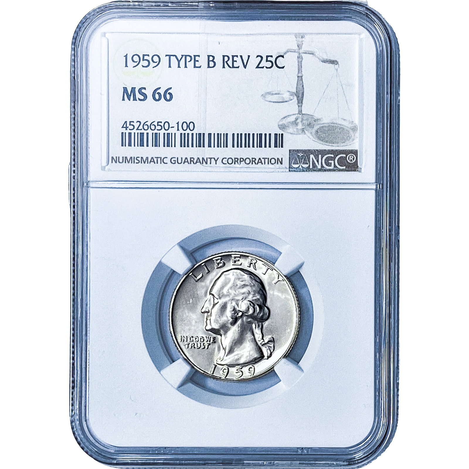 1959 Washington Silver Quarter NGC MS66 Type B Rev.: 1959 Washington Silver Quarter NGC MS66 Type B Rev.