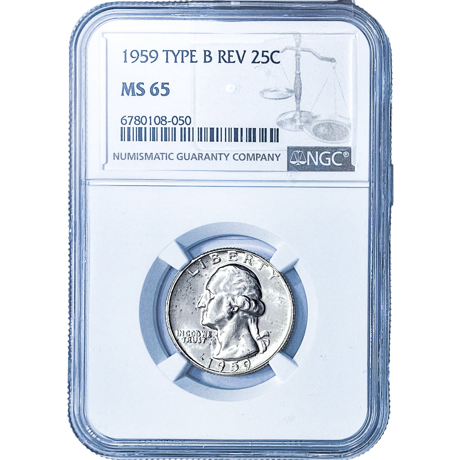 1959 Washington Silver Quarter NGC MS65 Type B Rev.: 1959 Washington Silver Quarter NGC MS65 Type B Rev.