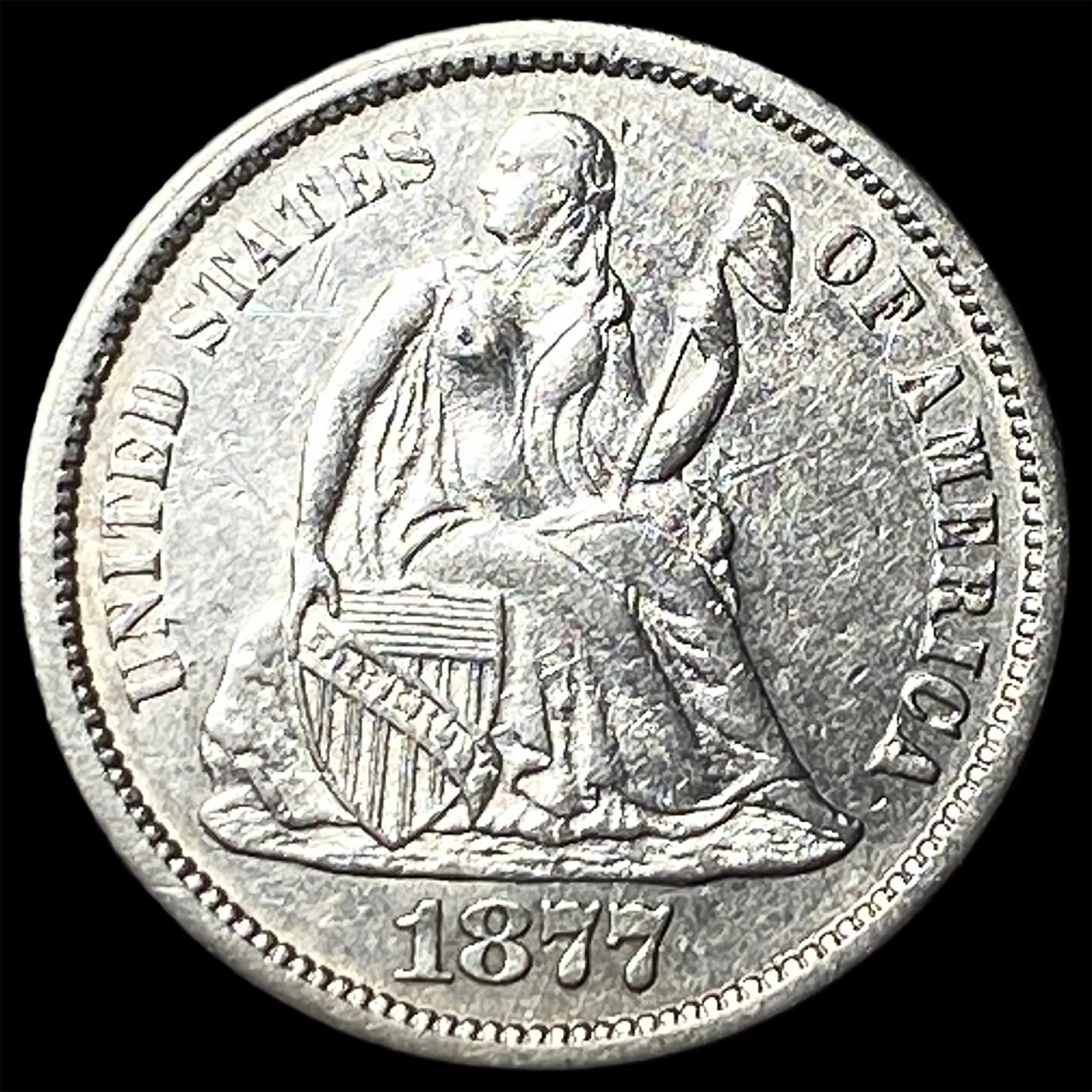 1877-CC Silver Seated Liberty Dime CLOSELY UNCIRCULATED: 1877-CC Silver Seated Liberty Dime CLOSELY UNCIRCULATED