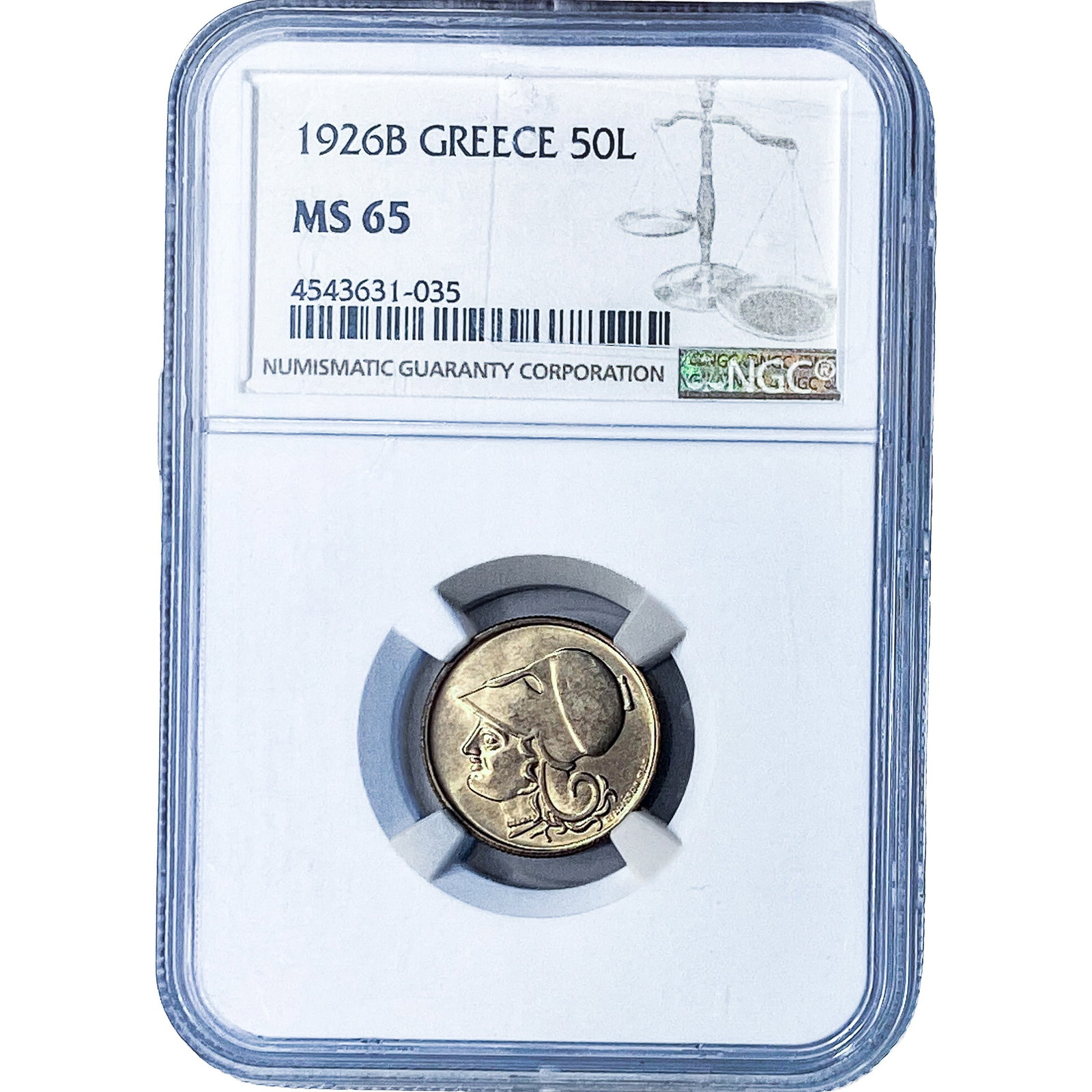 1926B Greece Copper Nickel 50 Lepta NGC MS65 (1 of 2)