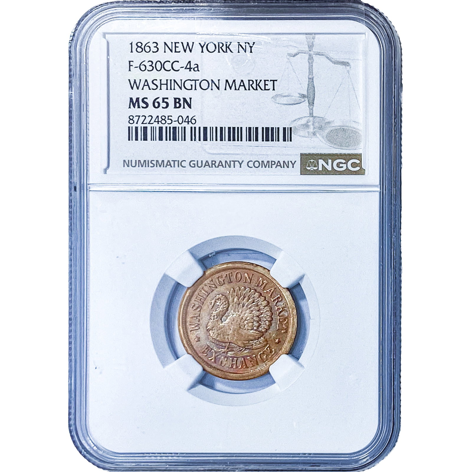 1863 New York NY Washington Market Token NGC MS65 BN (1 of 2)