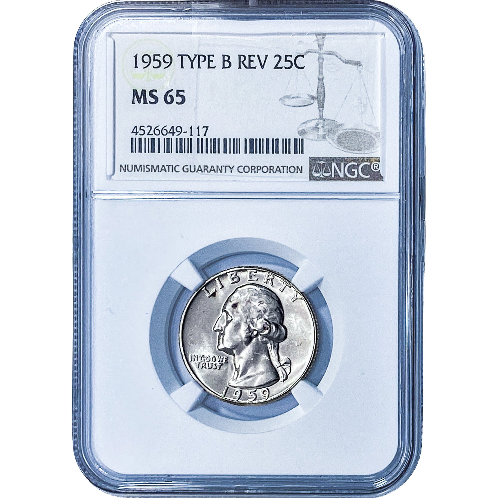 1959 Washington Silver Quarter NGC MS65 Type B Rev.: 1959 Washington Silver Quarter NGC MS65 Type B Rev.