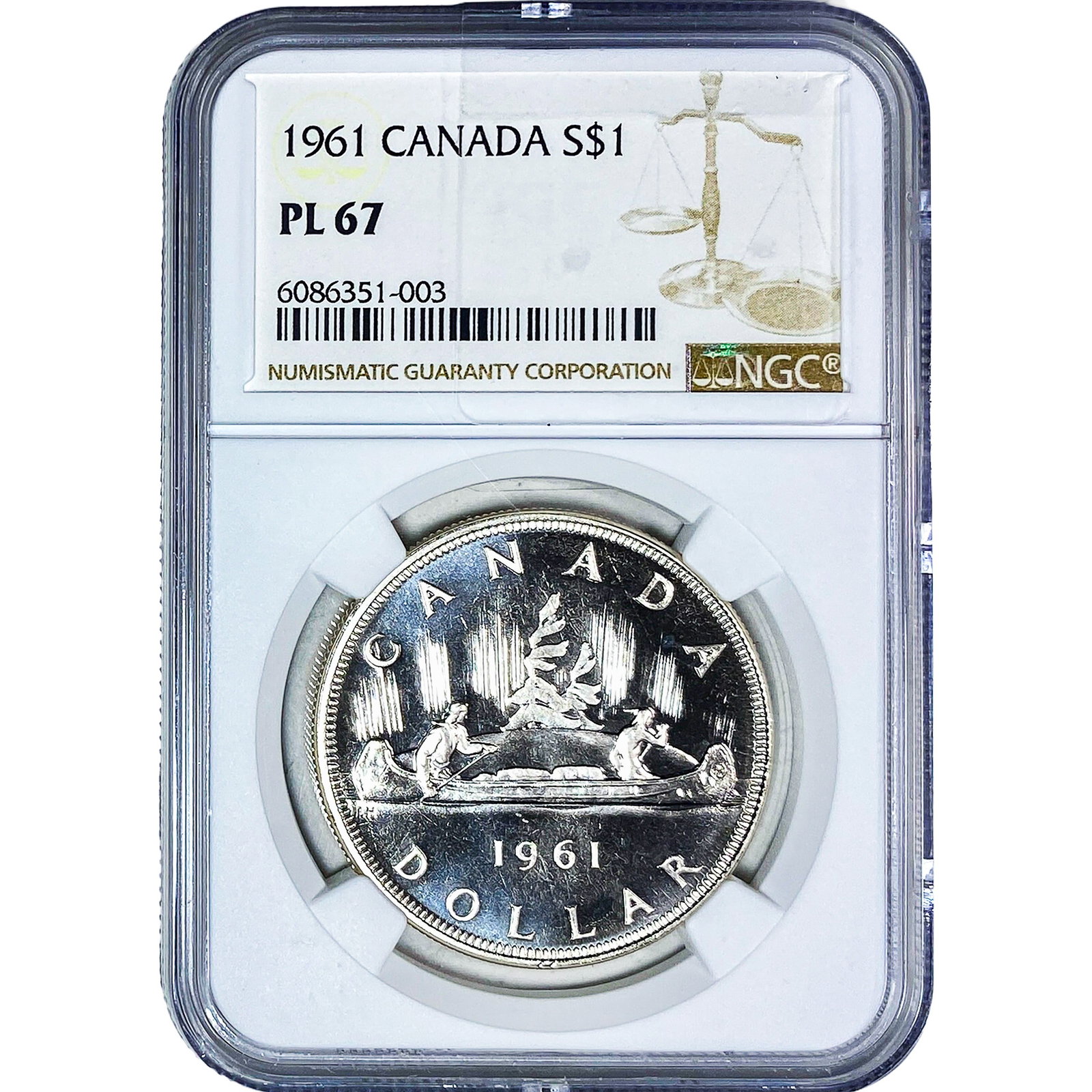 1961 Canada Silver Dollar NGC PL67: 1961 Canada Silver Dollar NGC PL67