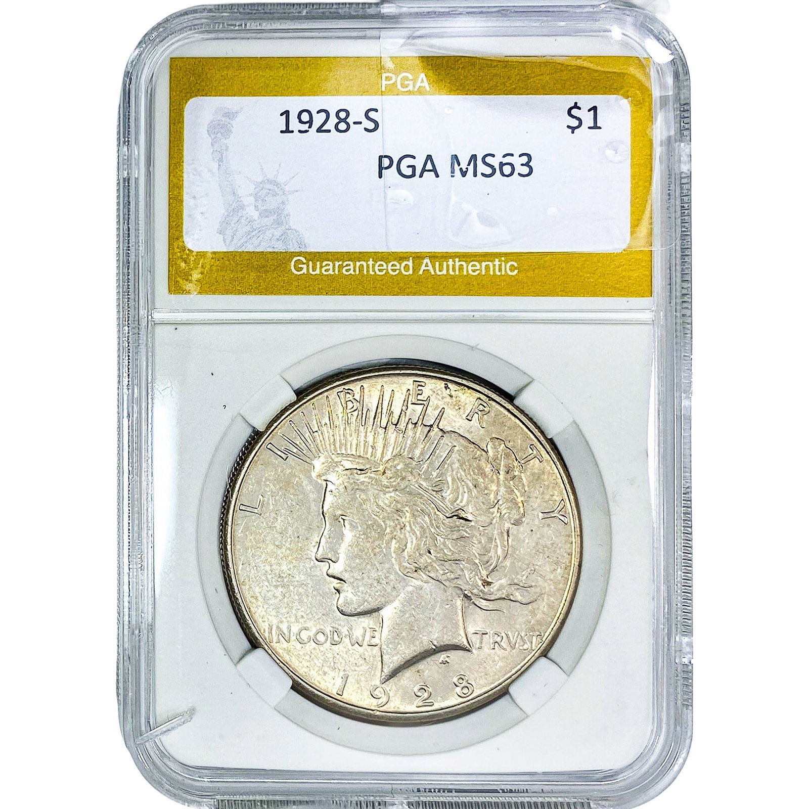 1928-S Silver Peace Dollar PGA MS63: 1928-S Silver Peace Dollar PGA MS63