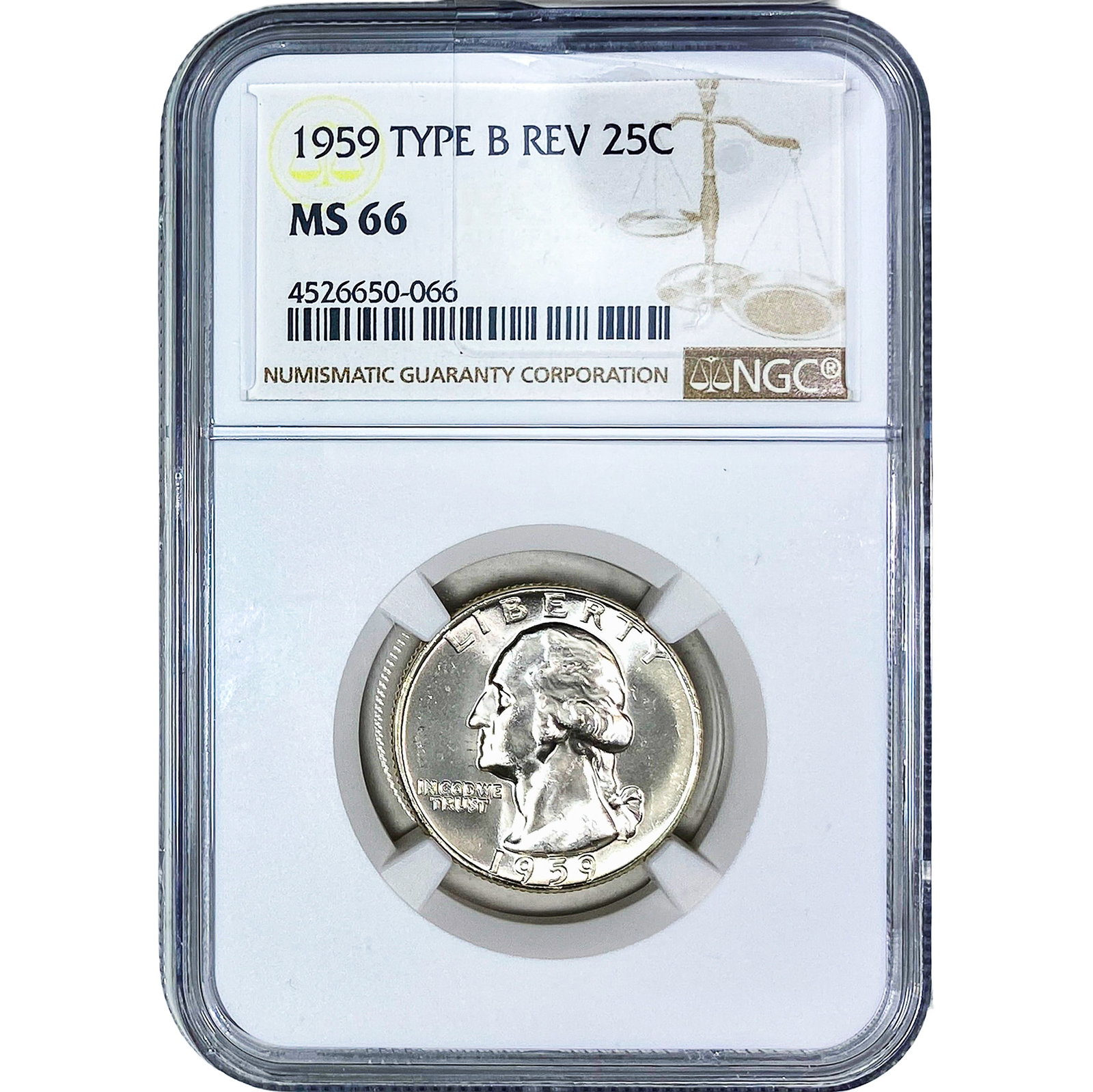 1959 Washington Silver Quarter NGC MS66 Type B Rev.: 1959 Washington Silver Quarter NGC MS66 Type B Rev.