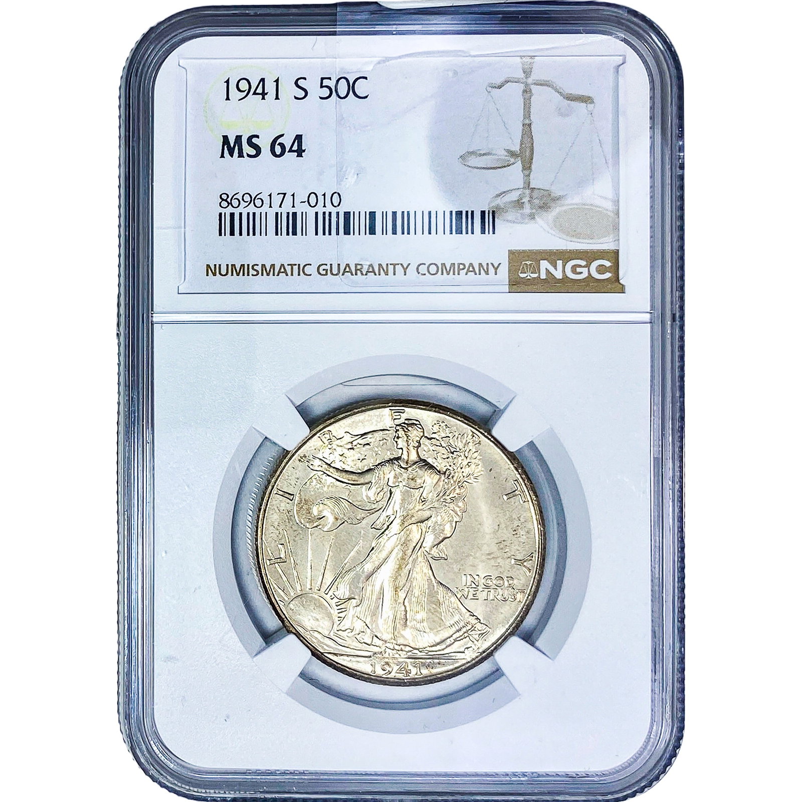 1941-S Walking Liberty Half Dollar NGC MS64: 1941-S Walking Liberty Half Dollar NGC MS64