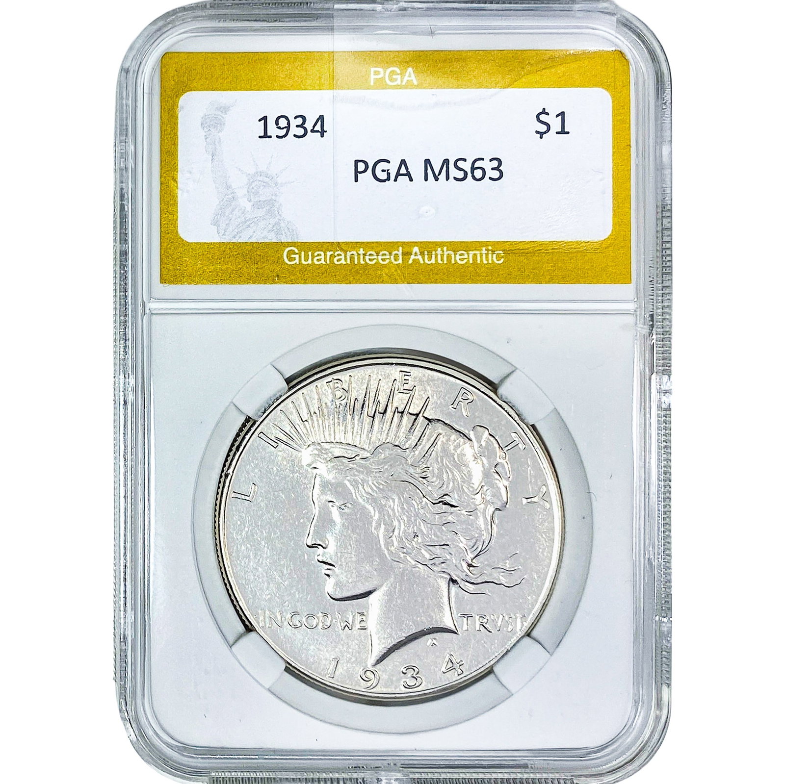 1934 Silver Peace Dollar PGA MS63: 1934 Silver Peace Dollar PGA MS63