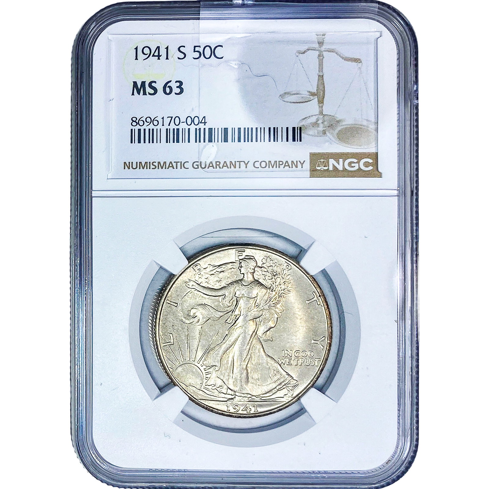 1941-S Walking Liberty Half Dollar NGC MS63: 1941-S Walking Liberty Half Dollar NGC MS63