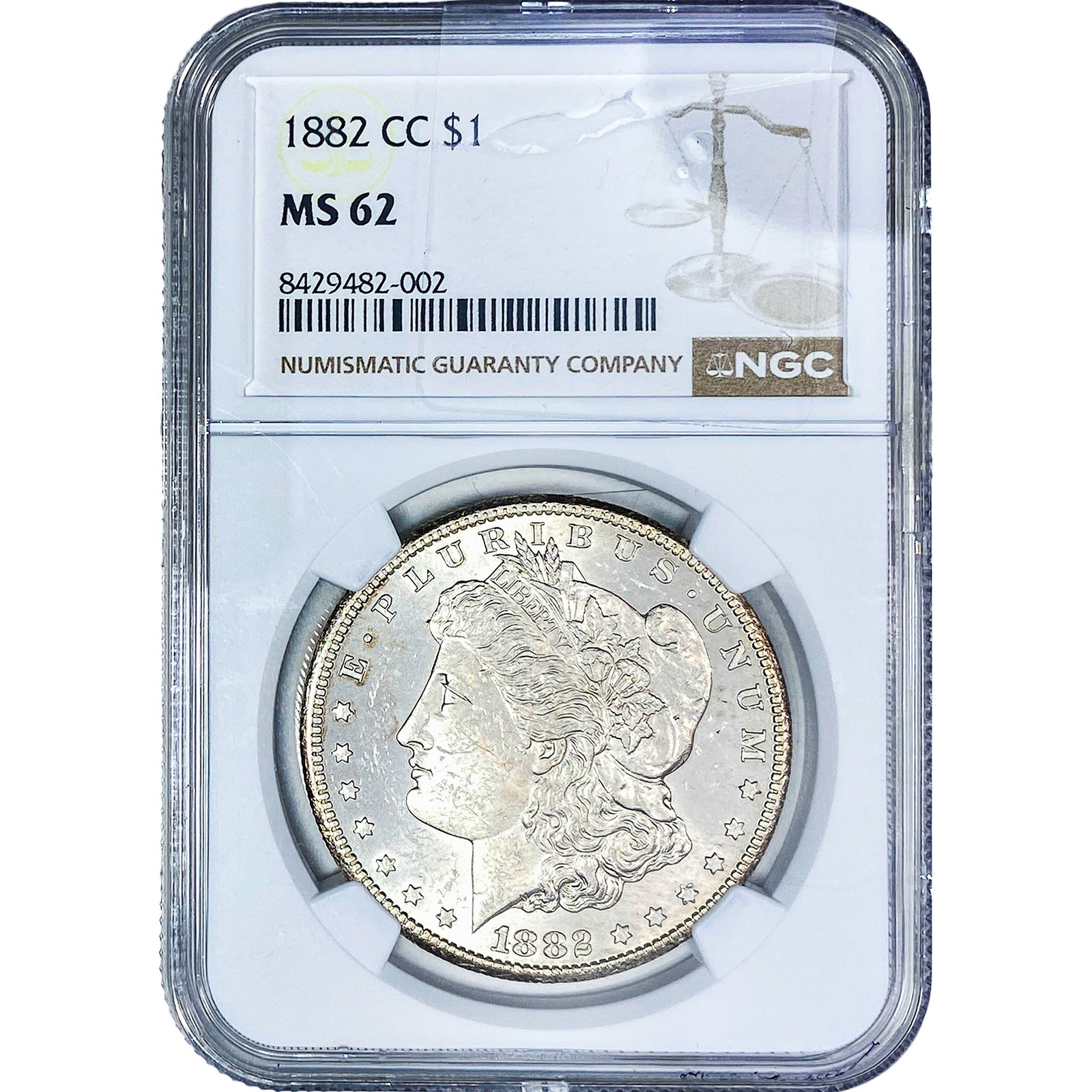 1882-CC Morgan Silver Dollar NGC MS62: 1882-CC Morgan Silver Dollar NGC MS62
