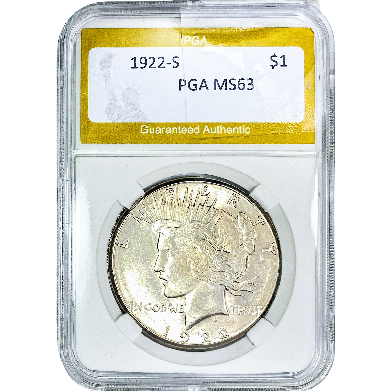 1922-S Silver Peace Dollar PGA MS63: 1922-S Silver Peace Dollar PGA MS63