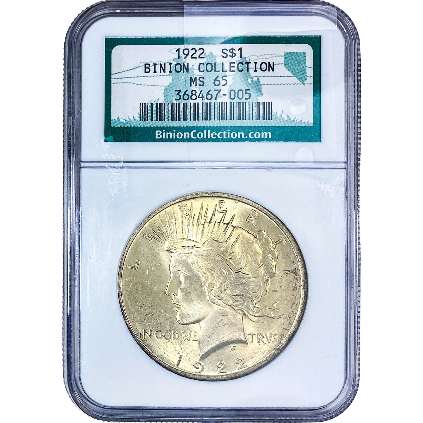 1922 Silver Peace Dollar NGC MS65 Binion Collect. (1 of 2)