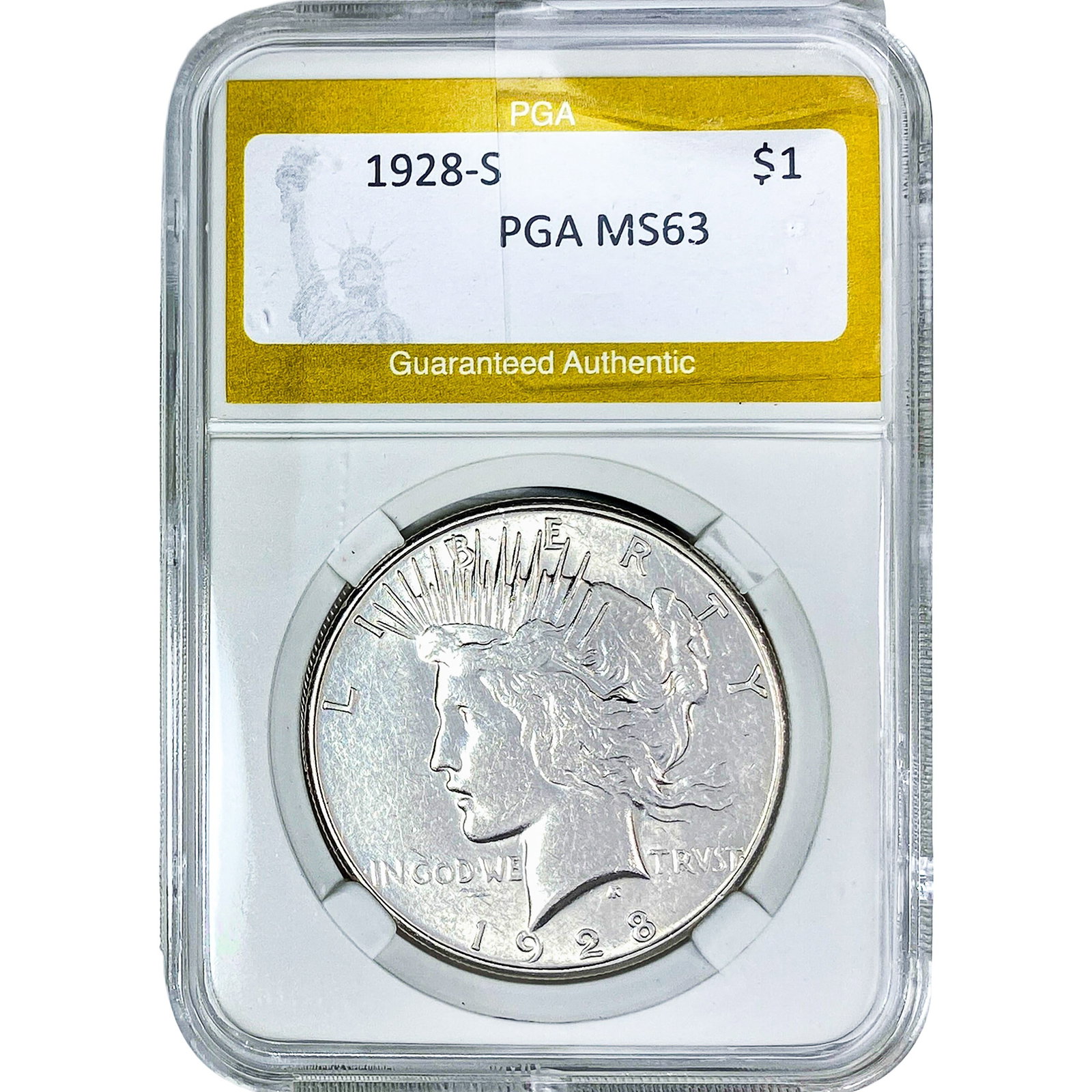 1928-S Silver Peace Dollar PGA MS63: 1928-S Silver Peace Dollar PGA MS63