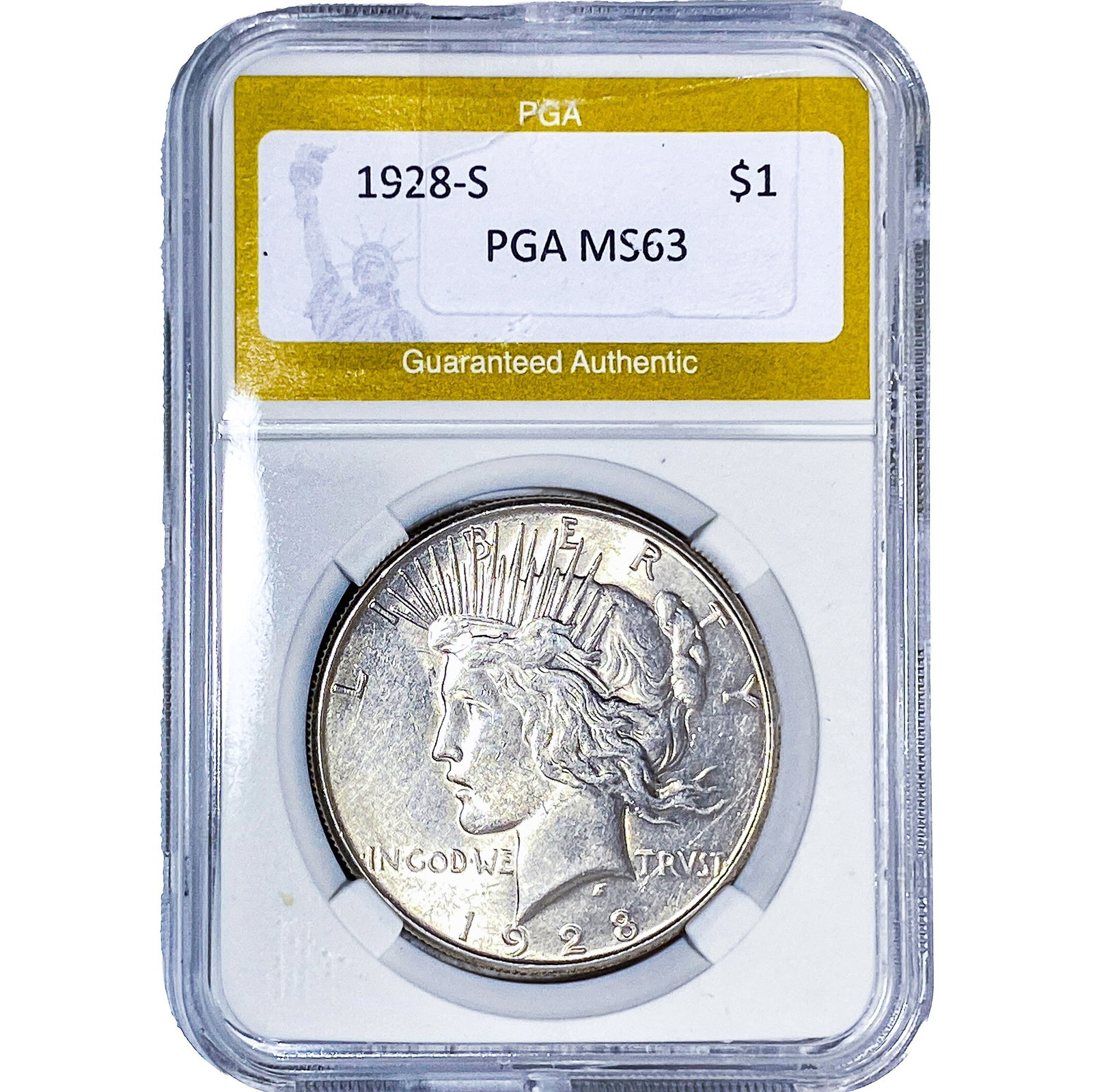 1928-S Silver Peace Dollar PGA MS63: 1928-S Silver Peace Dollar PGA MS63