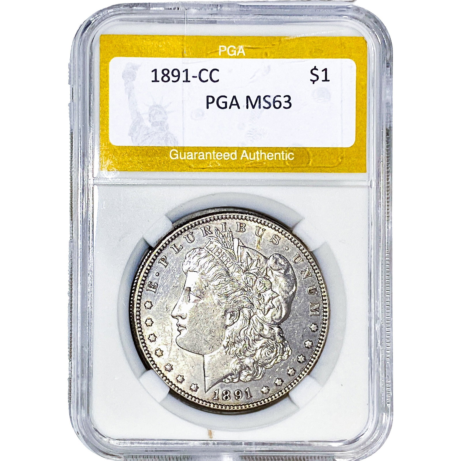 1891-CC Morgan Silver Dollar PGA MS63: 1891-CC Morgan Silver Dollar PGA MS63