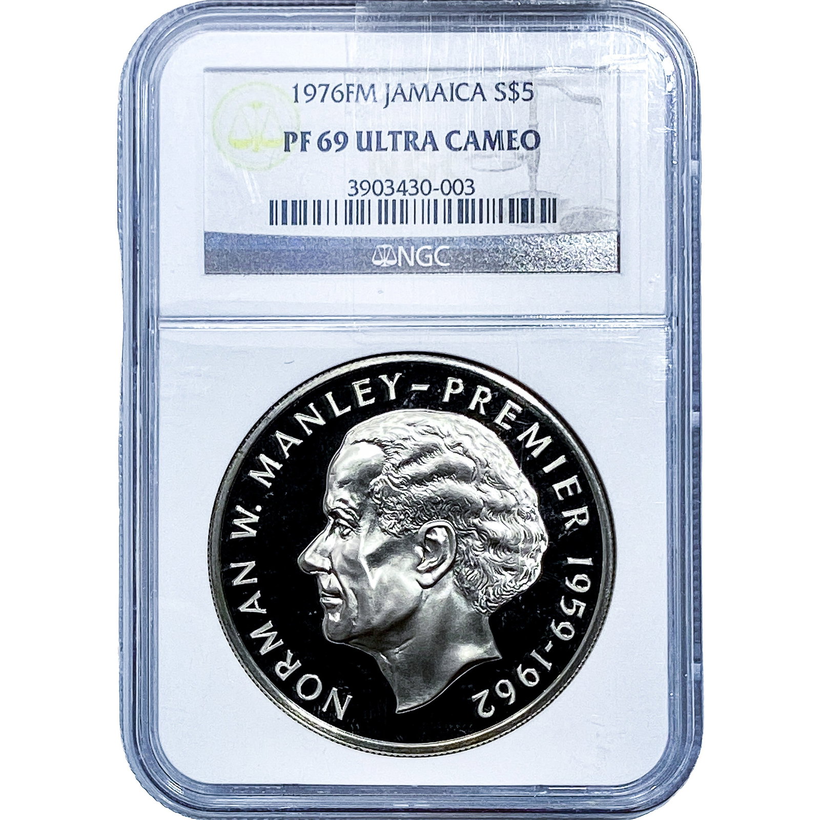 1976FM Jamaica Silver $5 NGC PF69 Ultra Cameo: 1976FM Jamaica Silver $5 NGC PF69 Ultra Cameo