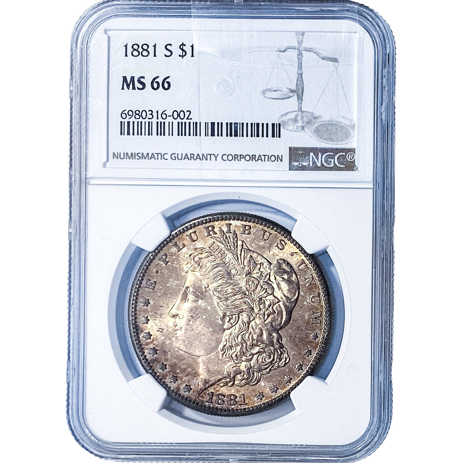 1881-S Morgan Silver Dollar NGC MS66: 1881-S Morgan Silver Dollar NGC MS66