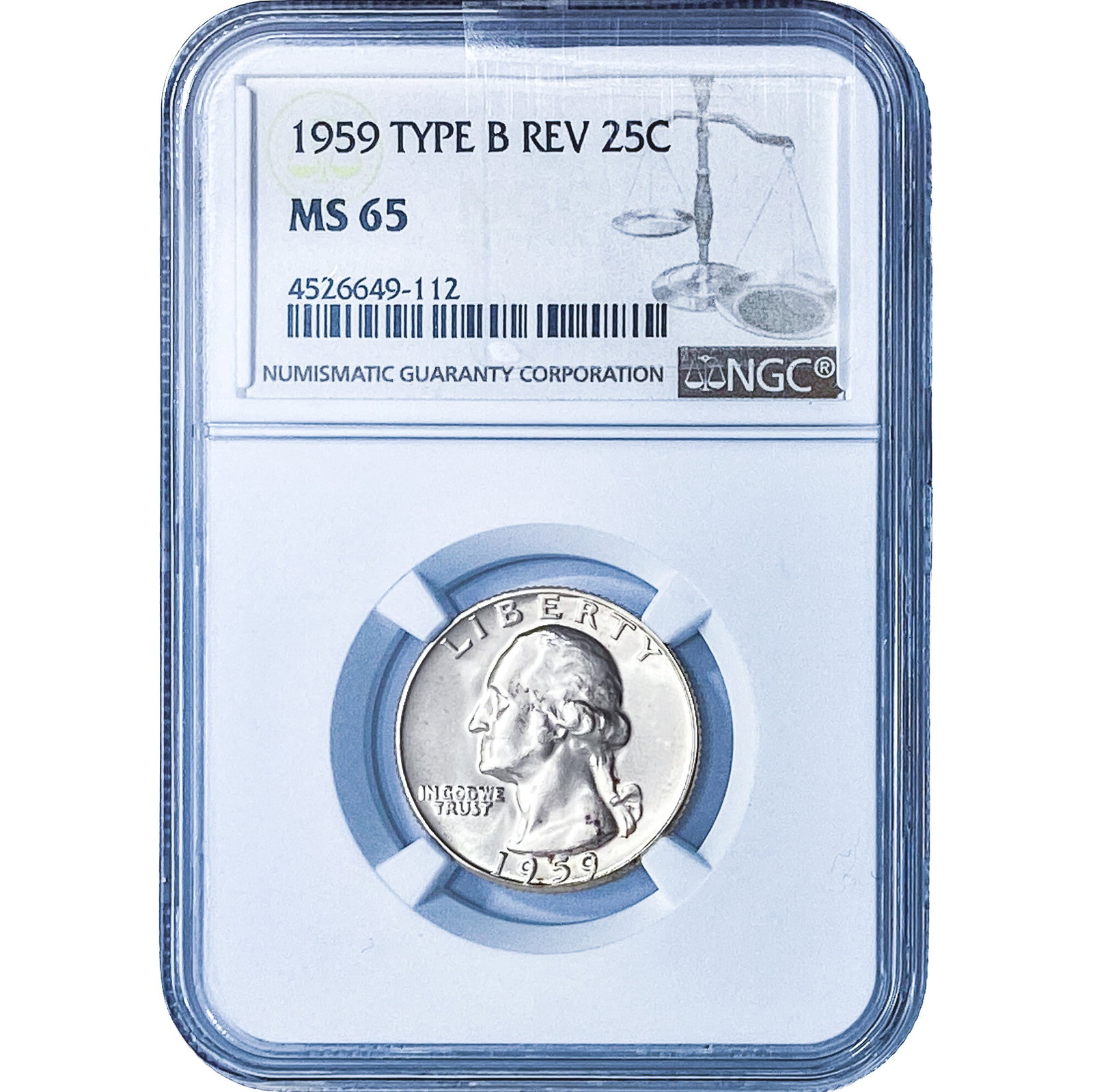 1959 Washington Silver Quarter NGC MS65 Type B Rev.: 1959 Washington Silver Quarter NGC MS65 Type B Rev.