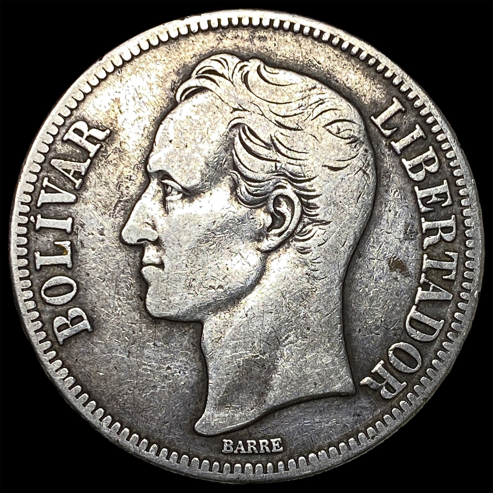 1935 Venezuela Silver 5 Bolivares LIGHTLY CIRCULATED (1 of 2)