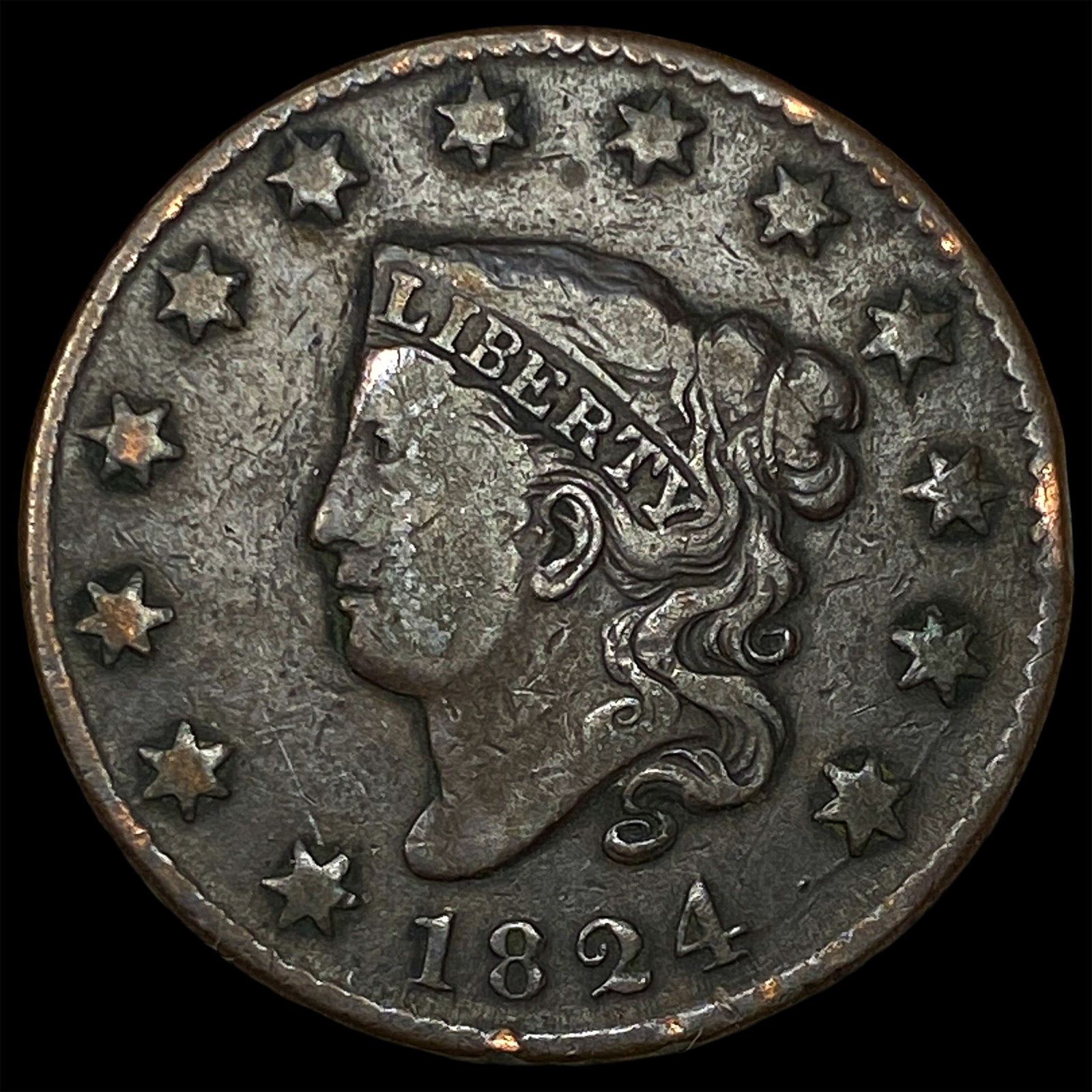 1824 Coronet Head Large Cent LIGHTLY CIRCULATED (1 of 2)