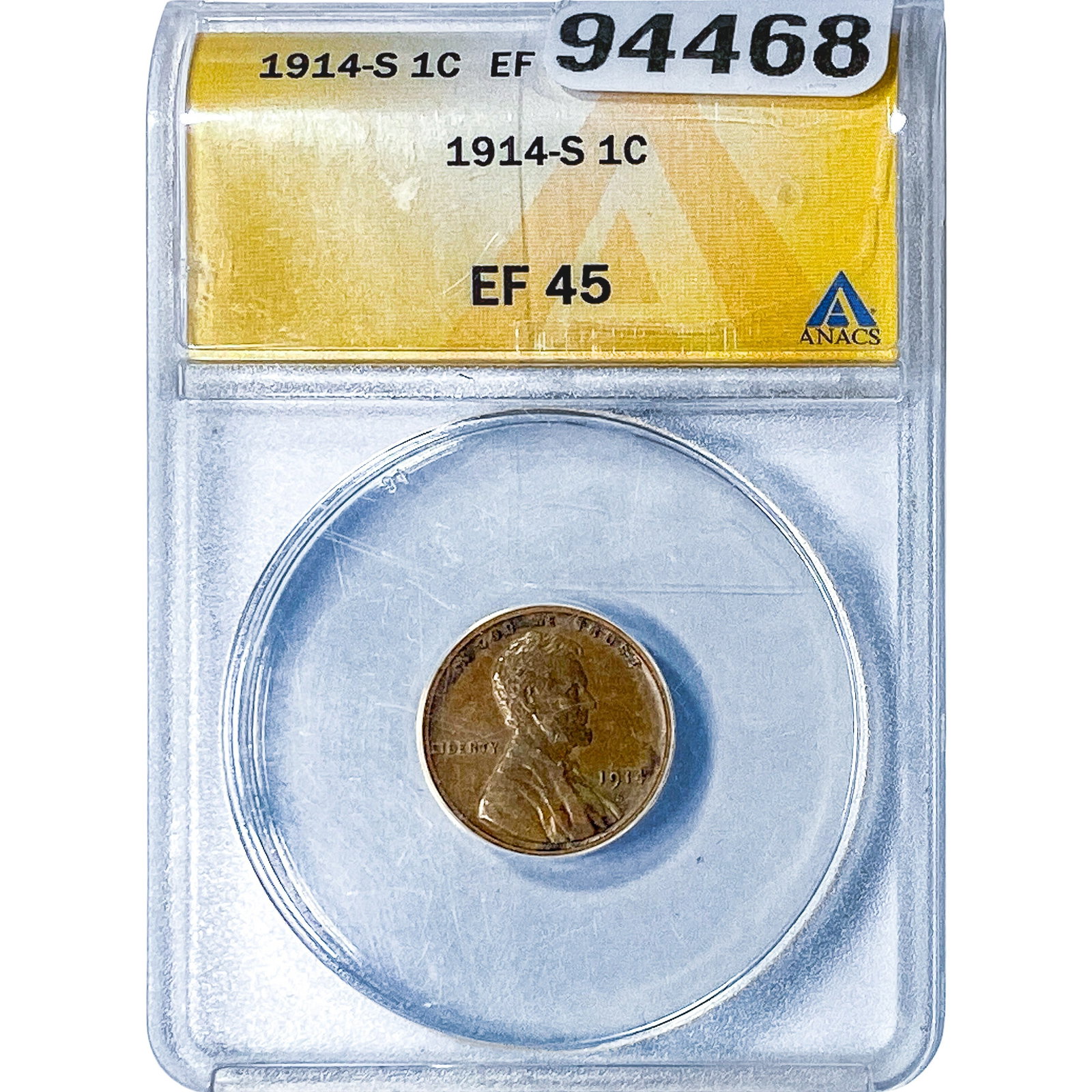 1914-S Wheat Cent ANACS EF45: 1914-S Wheat Cent ANACS EF45