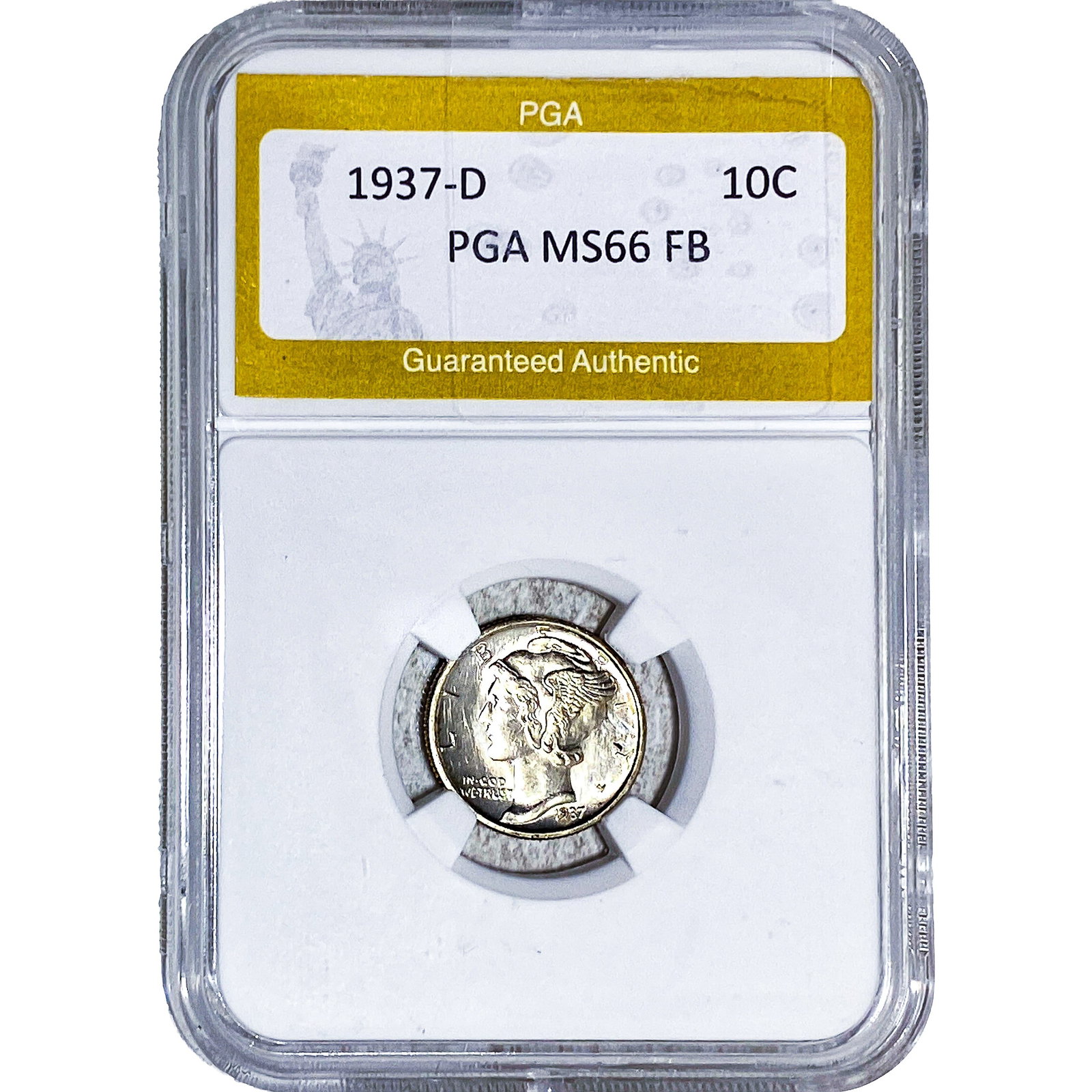 1937-D Mercury Silver Dime PGA MS66 FB: 1937-D Mercury Silver Dime PGA MS66 FB