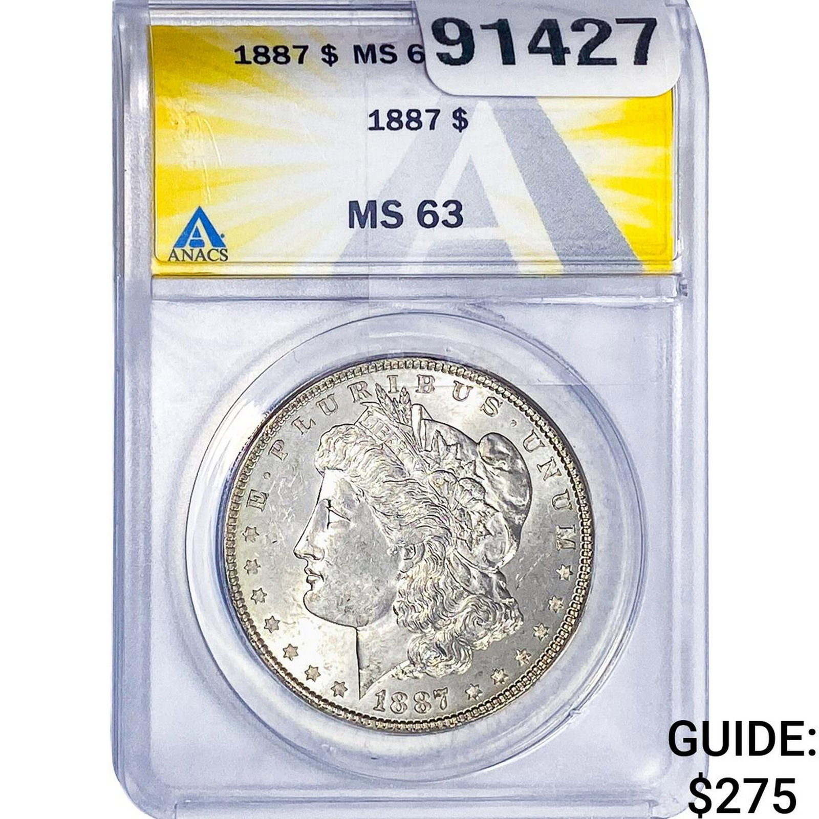 1887 Morgan Silver Dollar ANACS MS63: 1887 Morgan Silver Dollar ANACS MS63