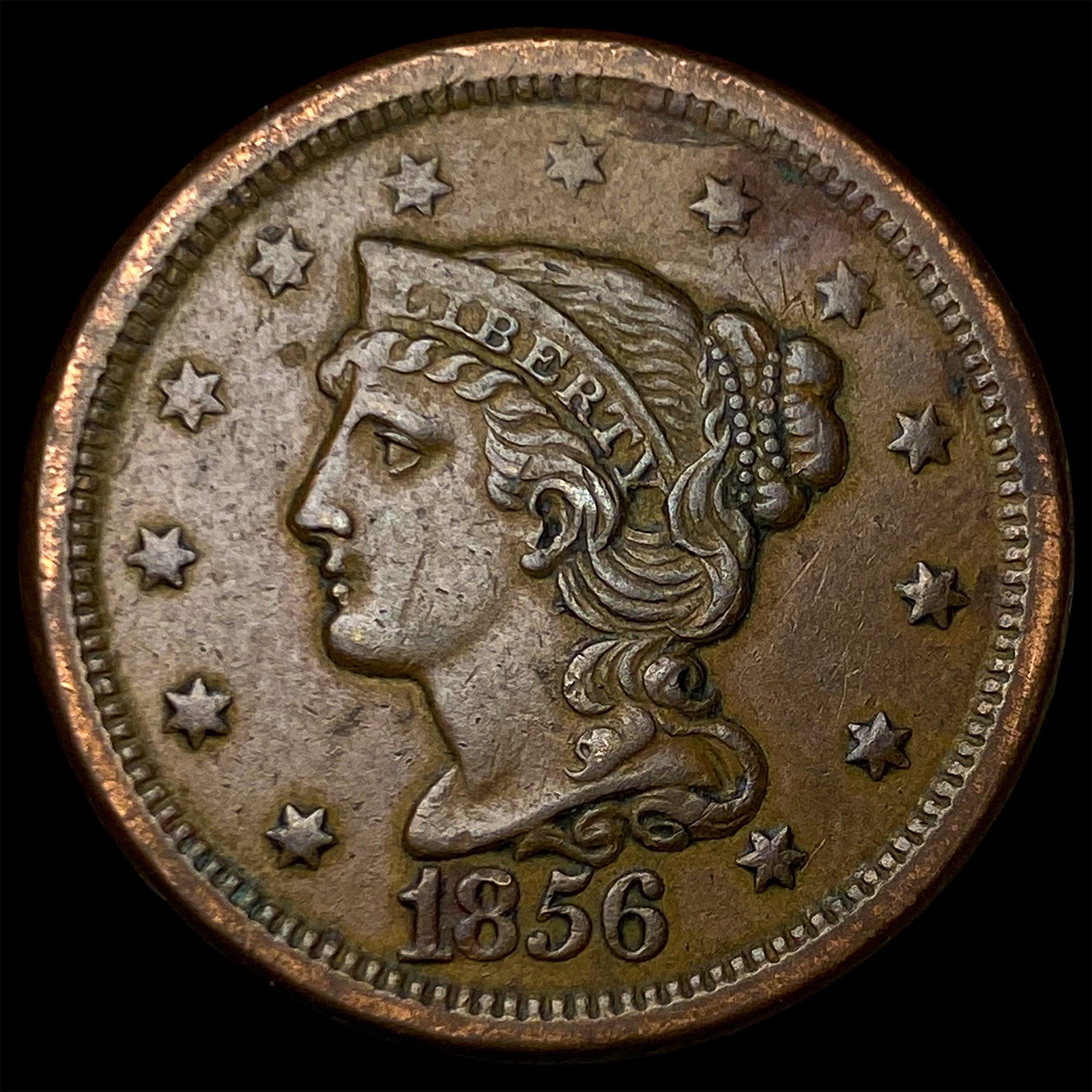 1856 Braided Hair Large Cent NEARLY UNCIRCULATED (1 of 2)