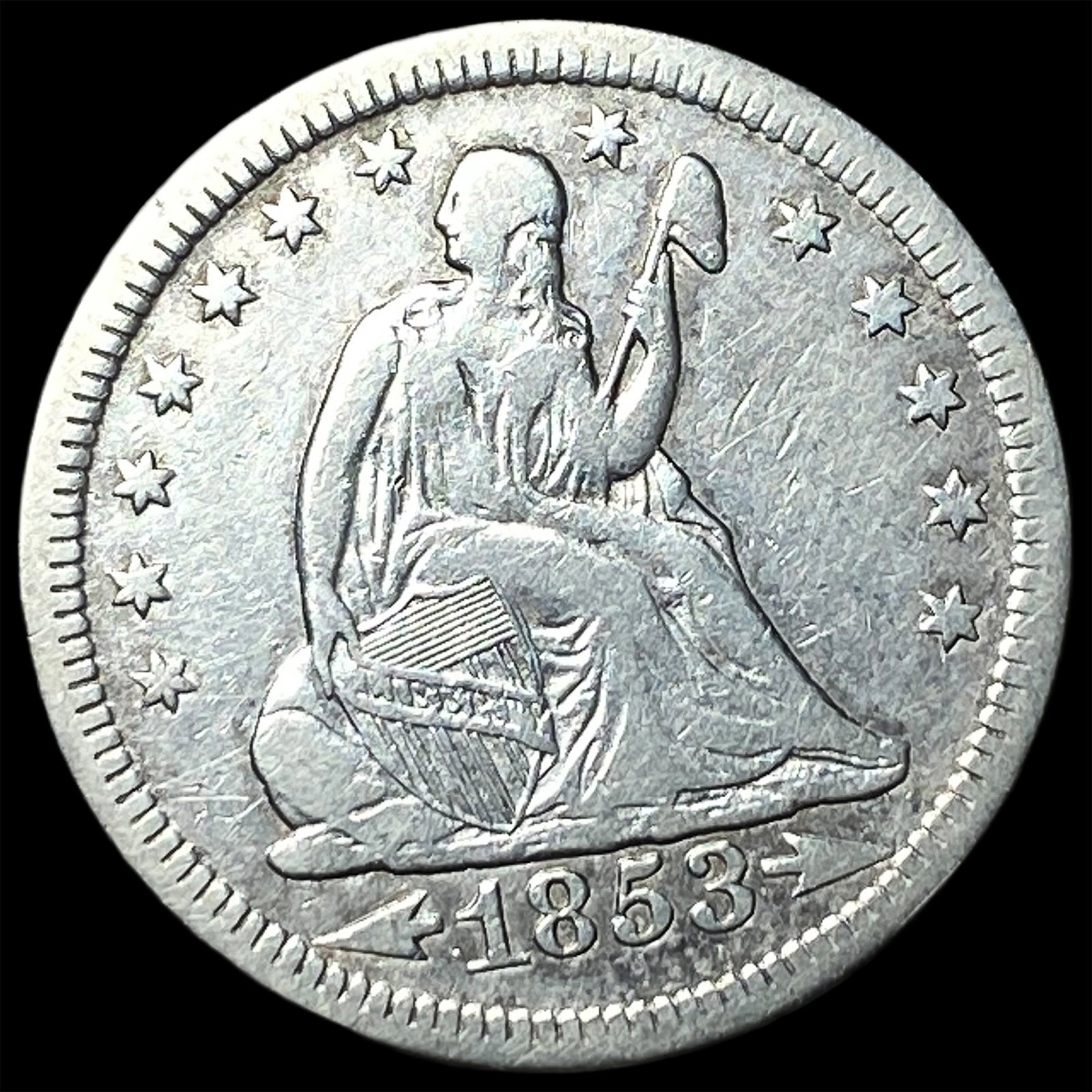 1853 Arrows/Rays Seated Liberty Quarter NEARLY UNCIRCULATED: 1853 Arrows/Rays Seated Liberty Quarter NEARLY UNCIRCULATED