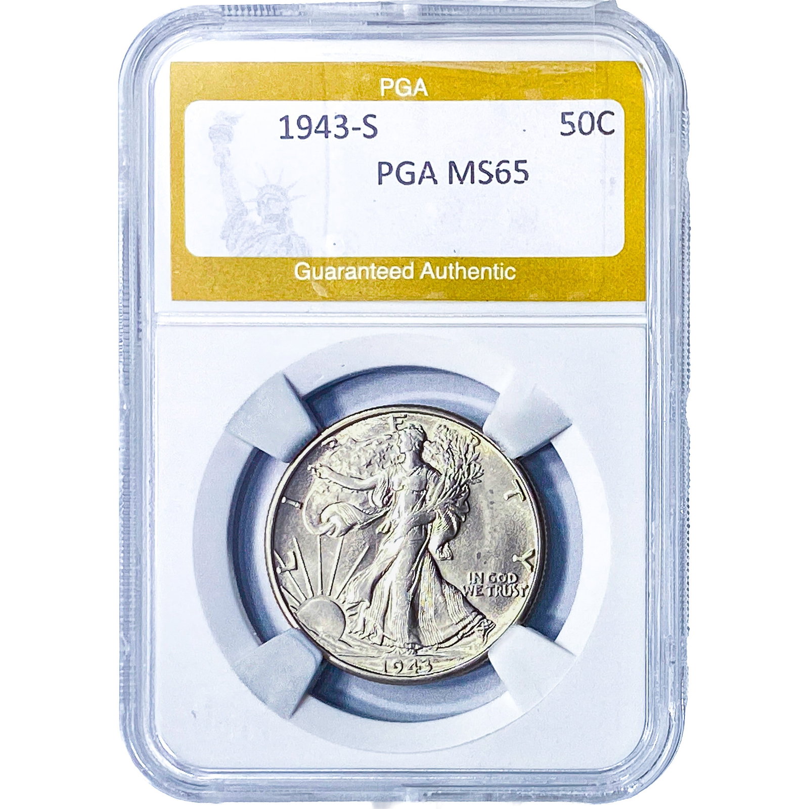 1943-S Walking Liberty Half Dollar PGA MS65: 1943-S Walking Liberty Half Dollar PGA MS65