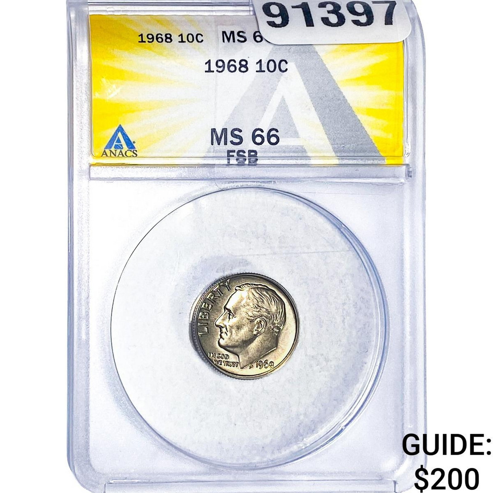 1968 Roosevelt Dime ANACS MS66 FSB (1 of 2)