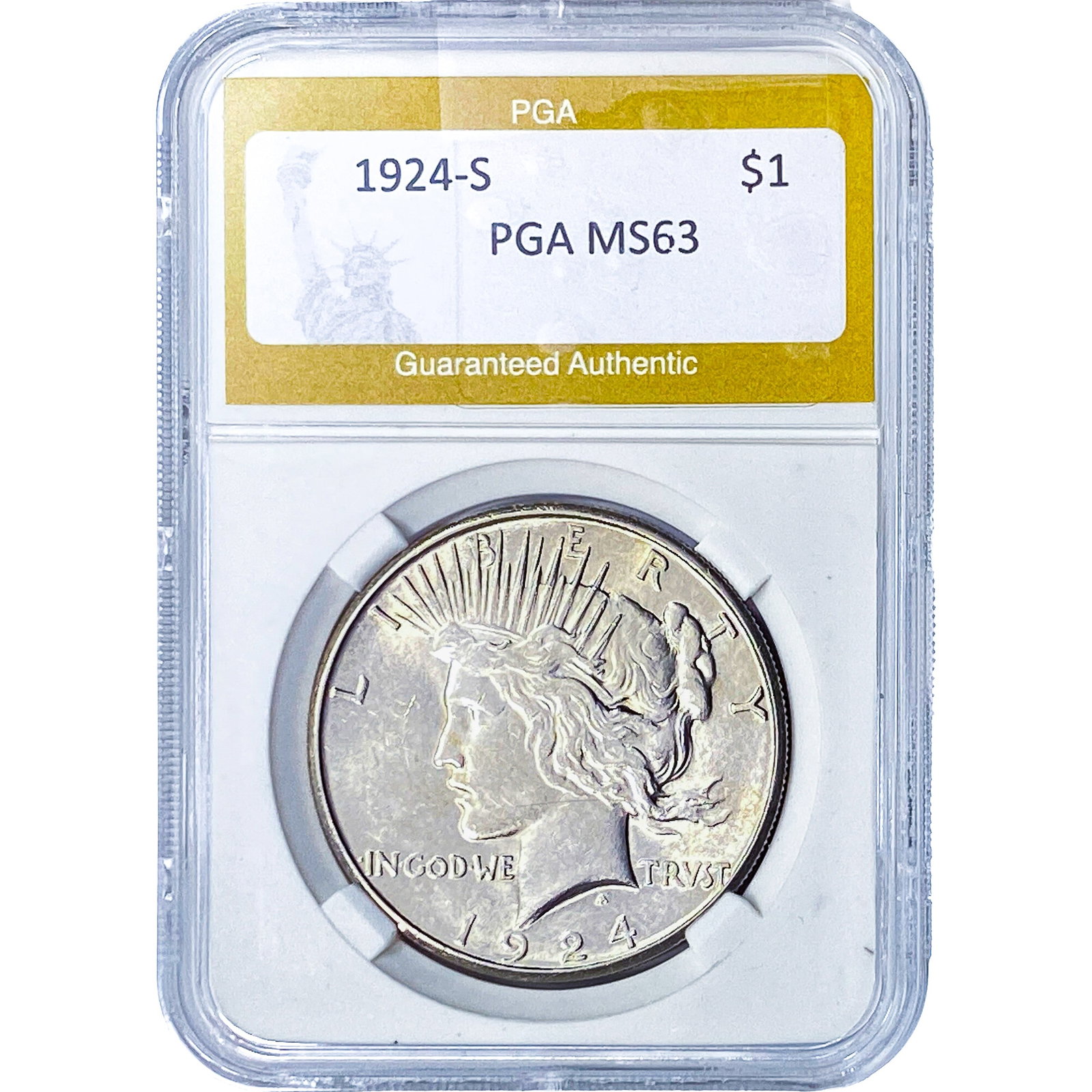 1924-S Silver Peace Dollar PGA MS63: 1924-S Silver Peace Dollar PGA MS63