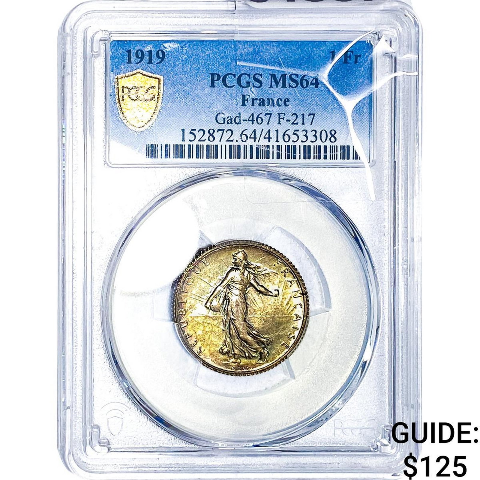 1919 France Silver 1 Franc PCGS MS64 (1 of 2)