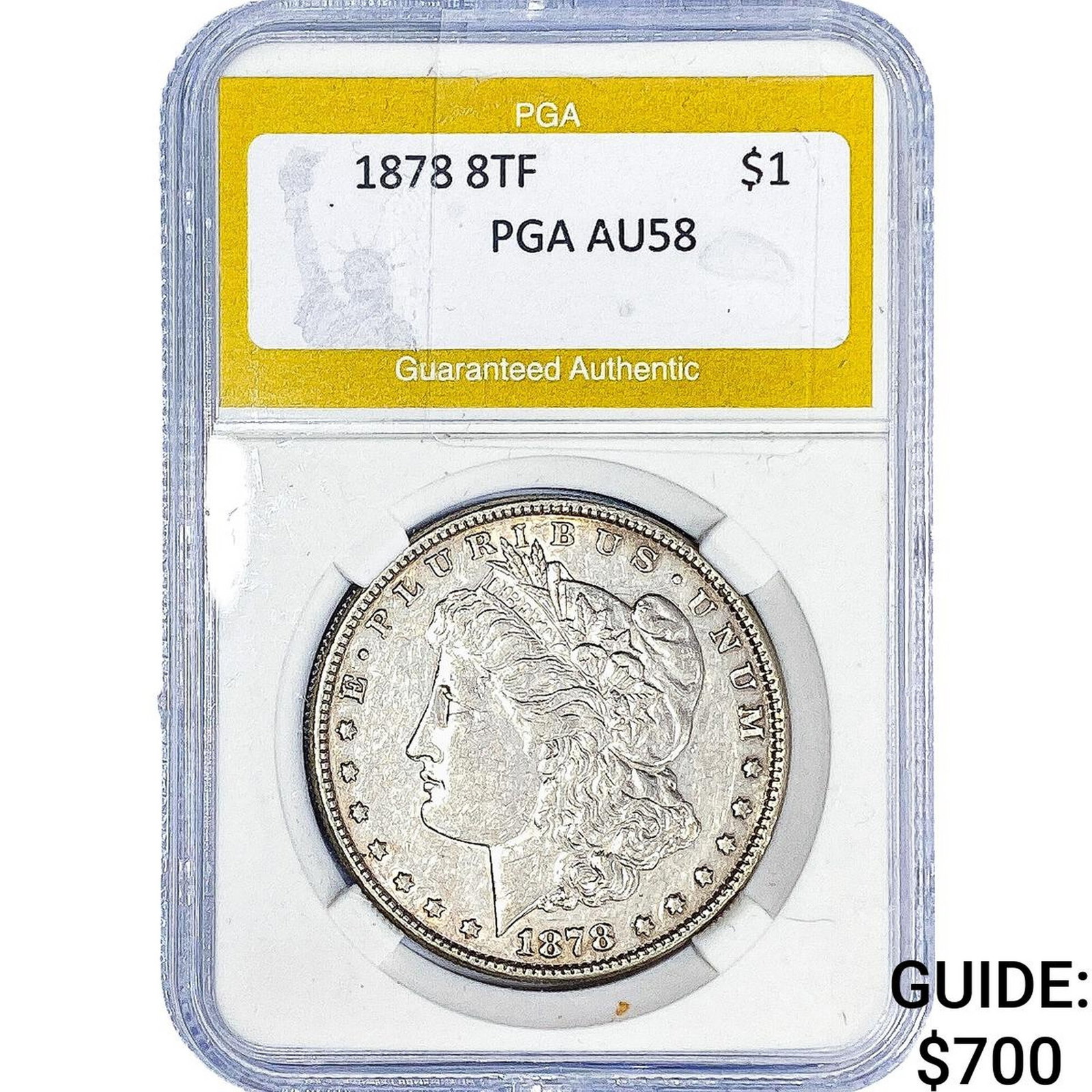 1878 8TF Morgan Silver Dollar PGA AU 58: 1878 8TF Morgan Silver Dollar PGA AU 58