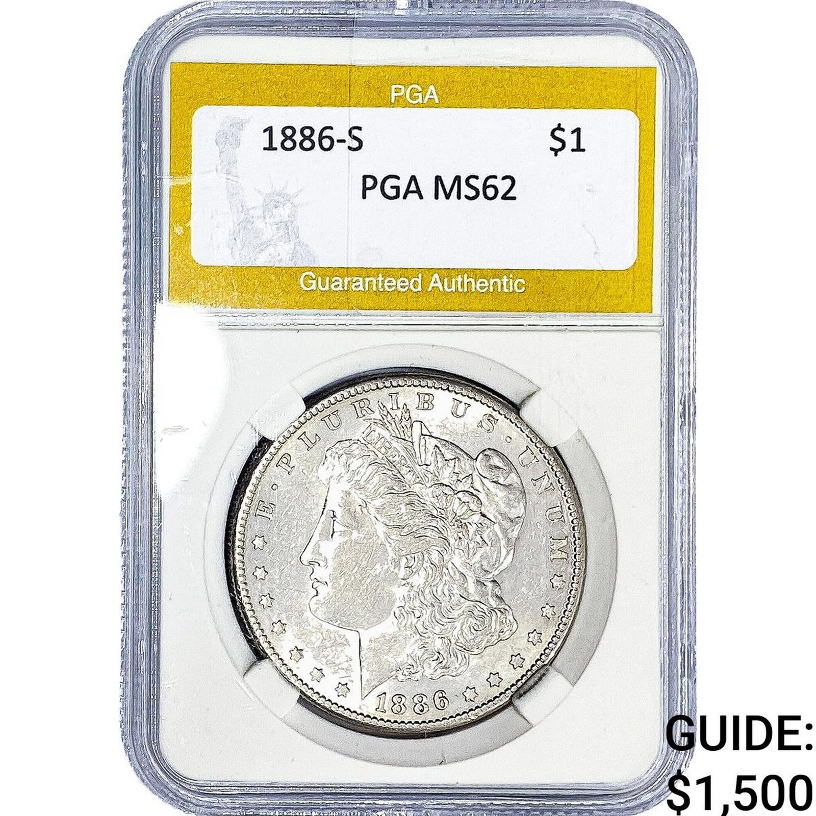 1886-S Morgan Silver Dollar PGA MS62: 1886-S Morgan Silver Dollar PGA MS62