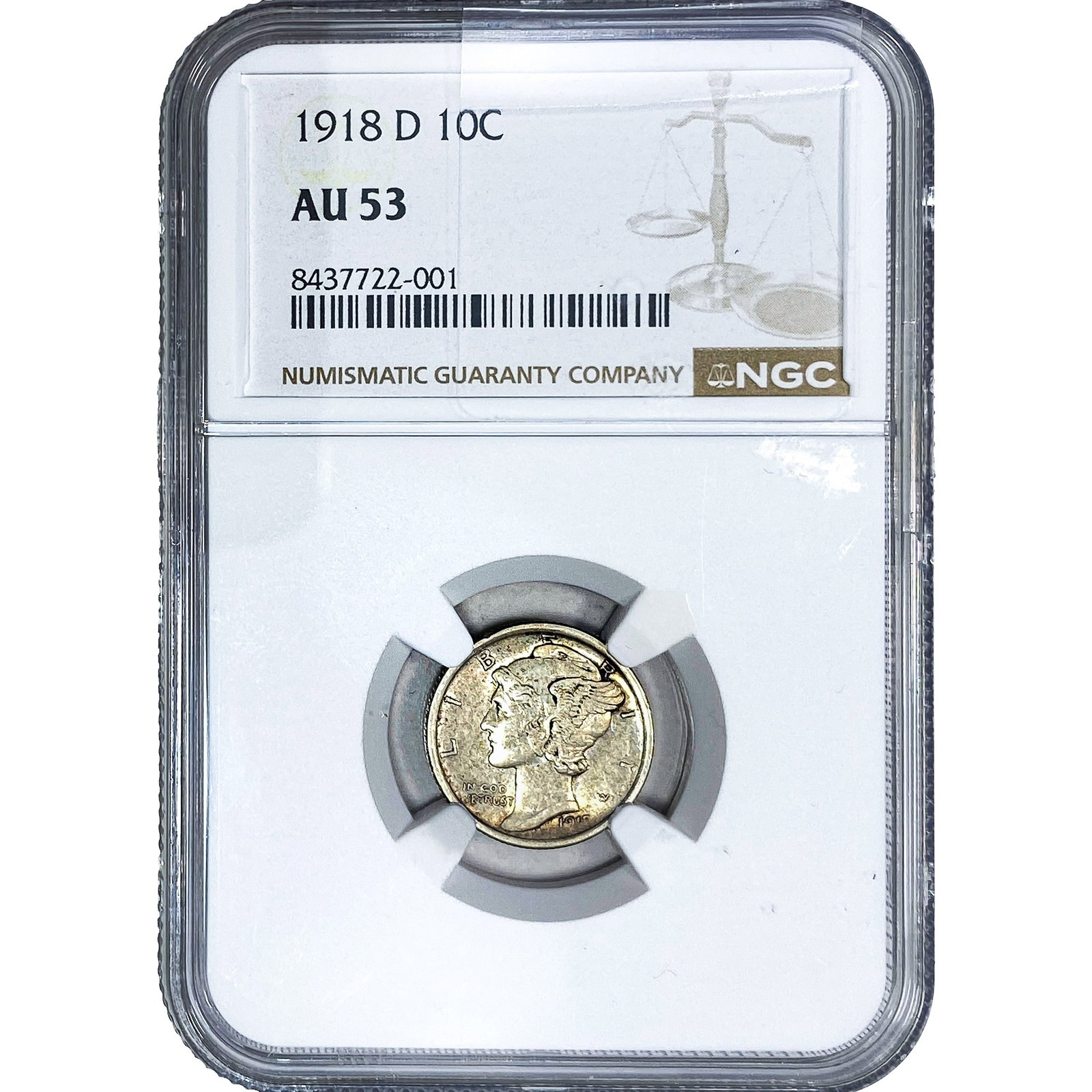 1918-D Mercury Silver Dime NGC AU53: 1918-D Mercury Silver Dime NGC AU53