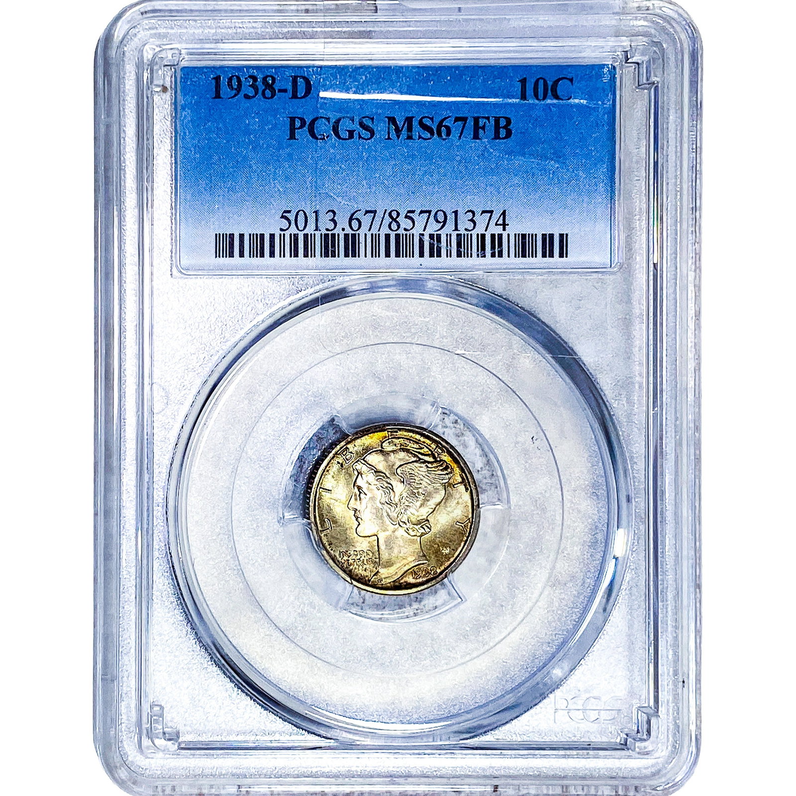 1938-D Mercury Silver Dime PCGS MS67 FB: 1938-D Mercury Silver Dime PCGS MS67 FB