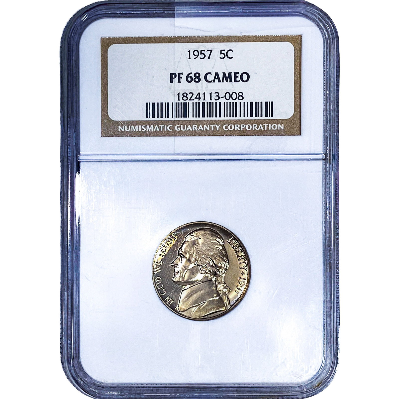 1957 Jefferson Nickel NGC PF68 Cameo: 1957 Jefferson Nickel NGC PF68 Cameo
