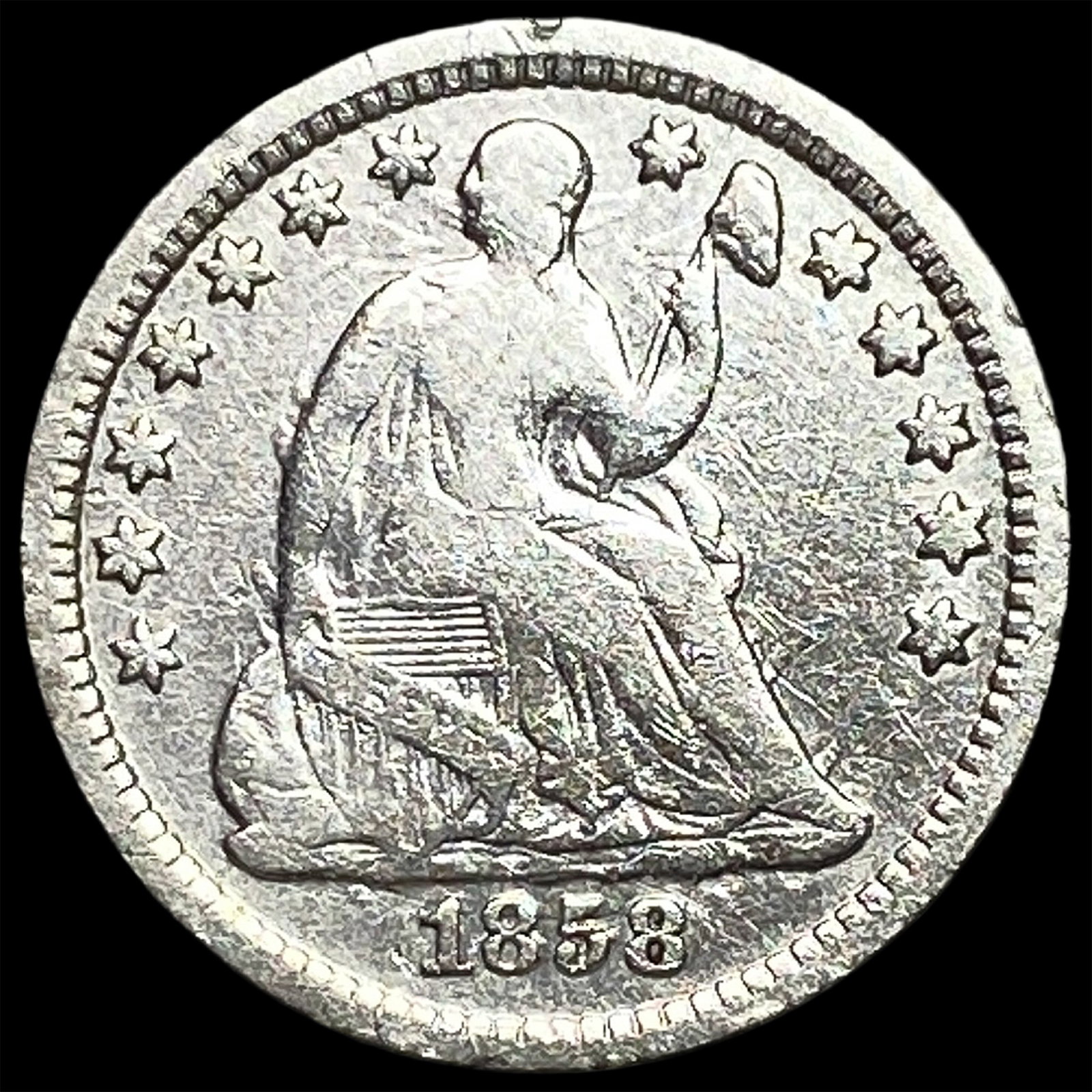 1858-O Silver Half Dime NEARLY UNCIRCULATED: 1858-O Silver Half Dime NEARLY UNCIRCULATED