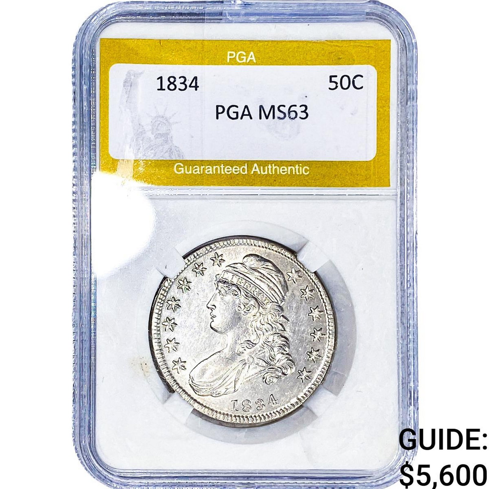 1834 Capped Bust Half Dollar PGA MS63: 1834 Capped Bust Half Dollar PGA MS63