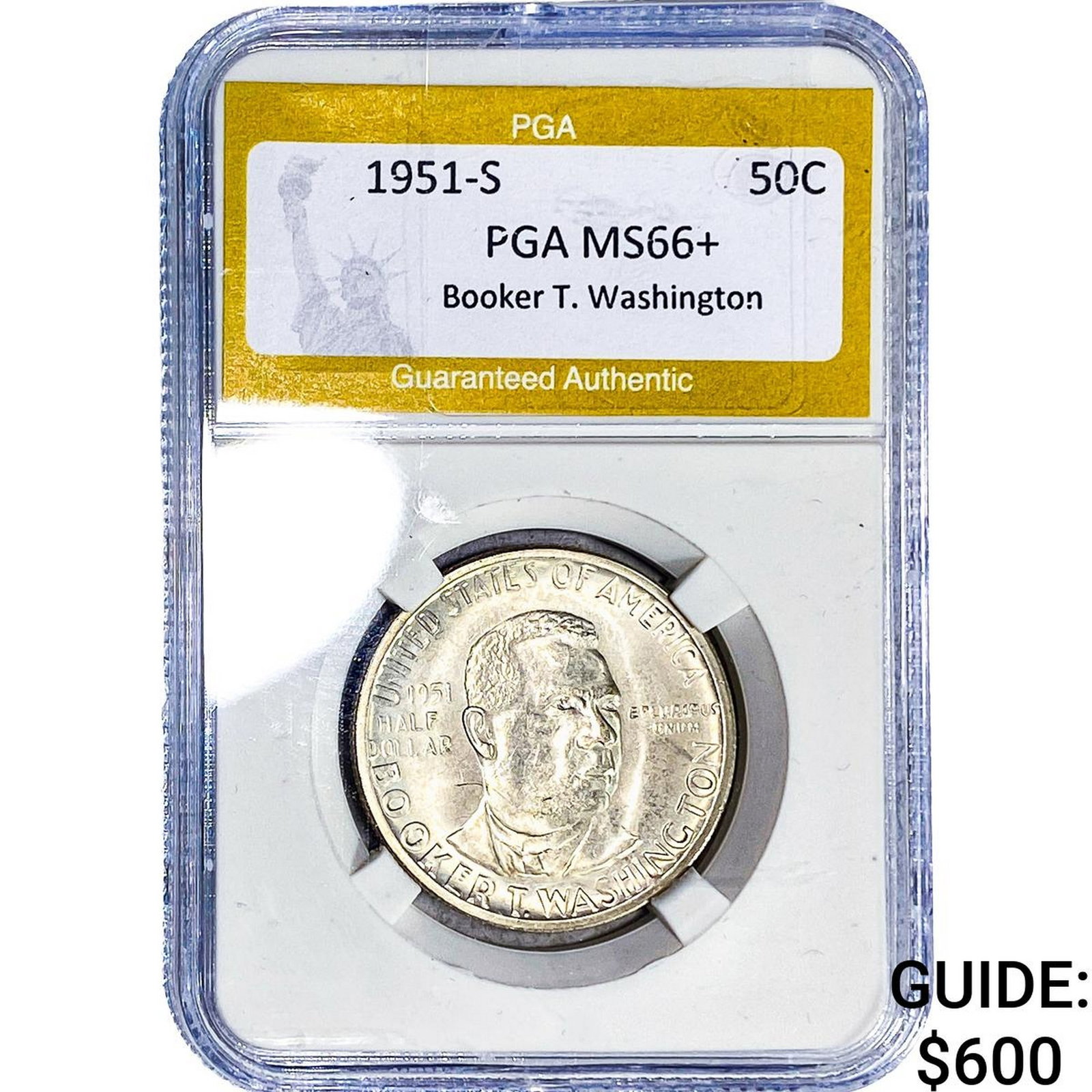 1951-S Booker T Half Dollar PGA MS66+: 1951-S Booker T Half Dollar PGA MS66+
