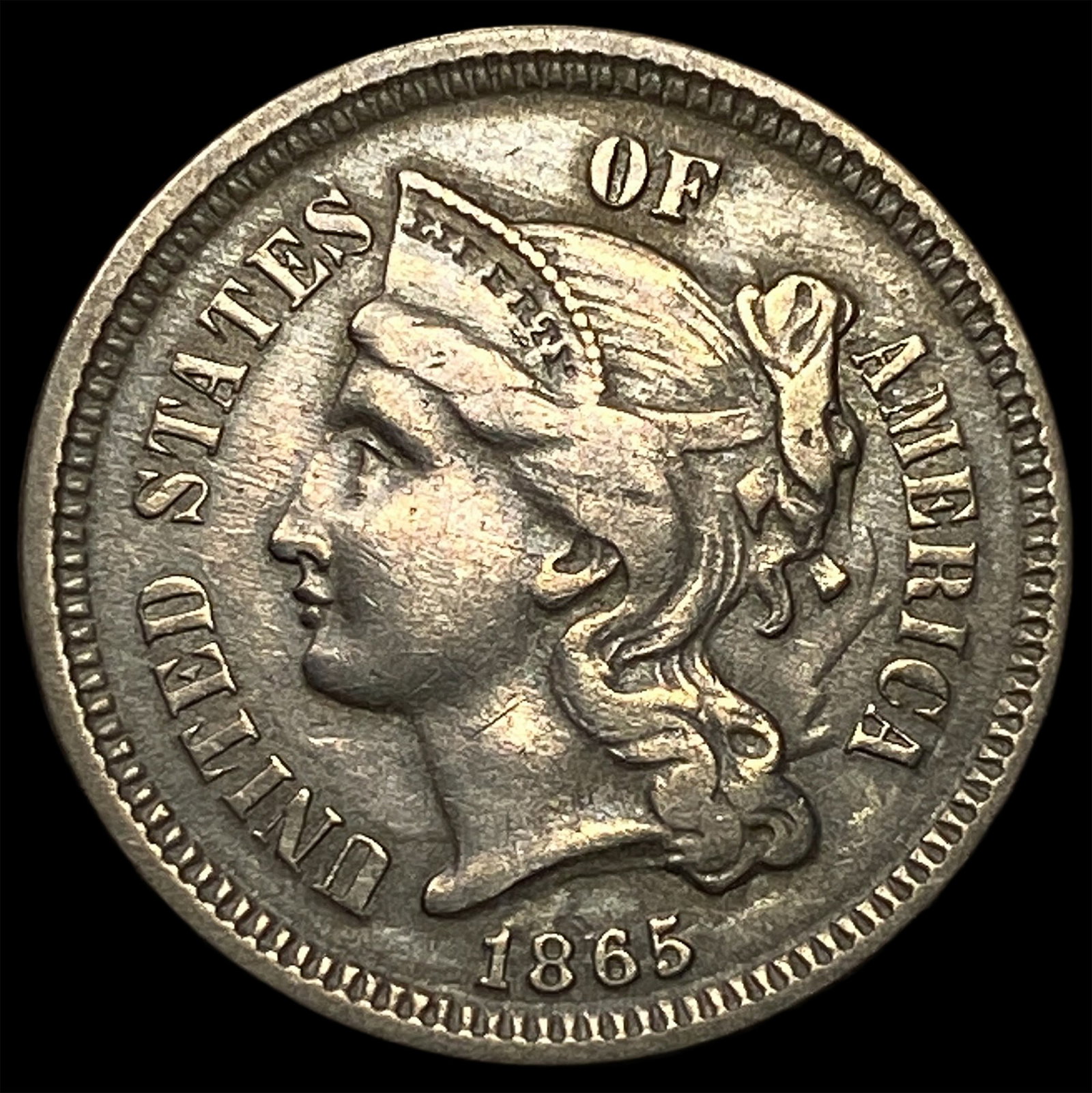 1865 Nickel Three-Cent Piece CLOSELY UNCIRCULATED: 1865 Nickel Three-Cent Piece CLOSELY UNCIRCULATED