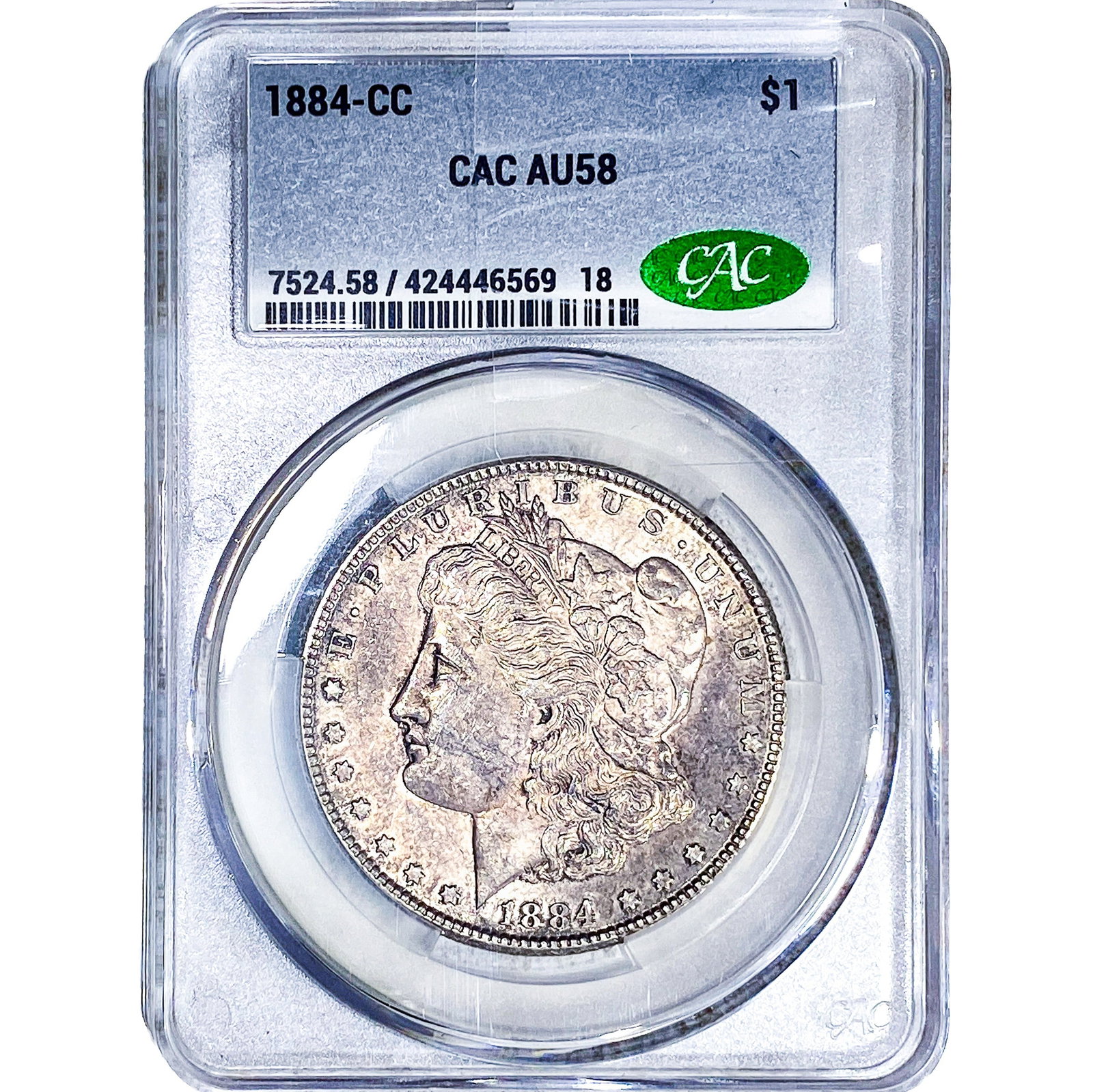 1884-CC Morgan Silver Dollar CAC AU58: 1884-CC Morgan Silver Dollar CAC AU58