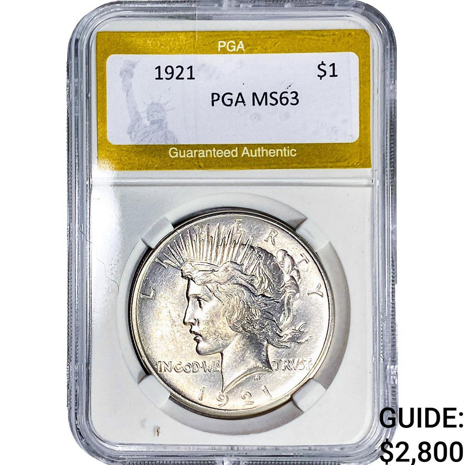 1921 Silver Peace Dollar PGA MS63: 1921 Silver Peace Dollar PGA MS63