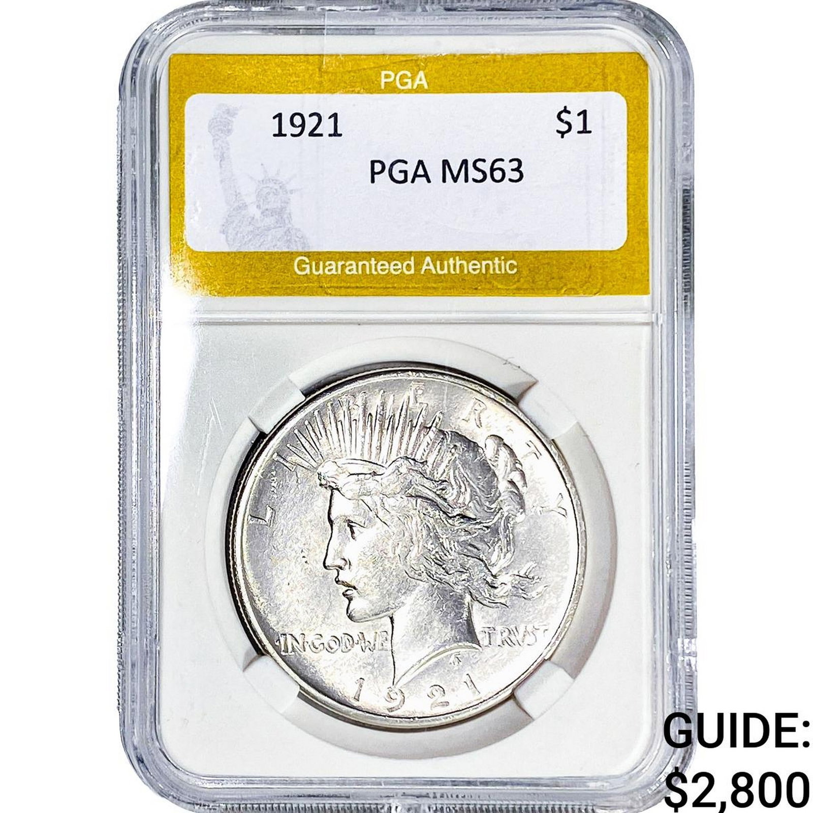 1921 Silver Peace Dollar PGA MS63: 1921 Silver Peace Dollar PGA MS63