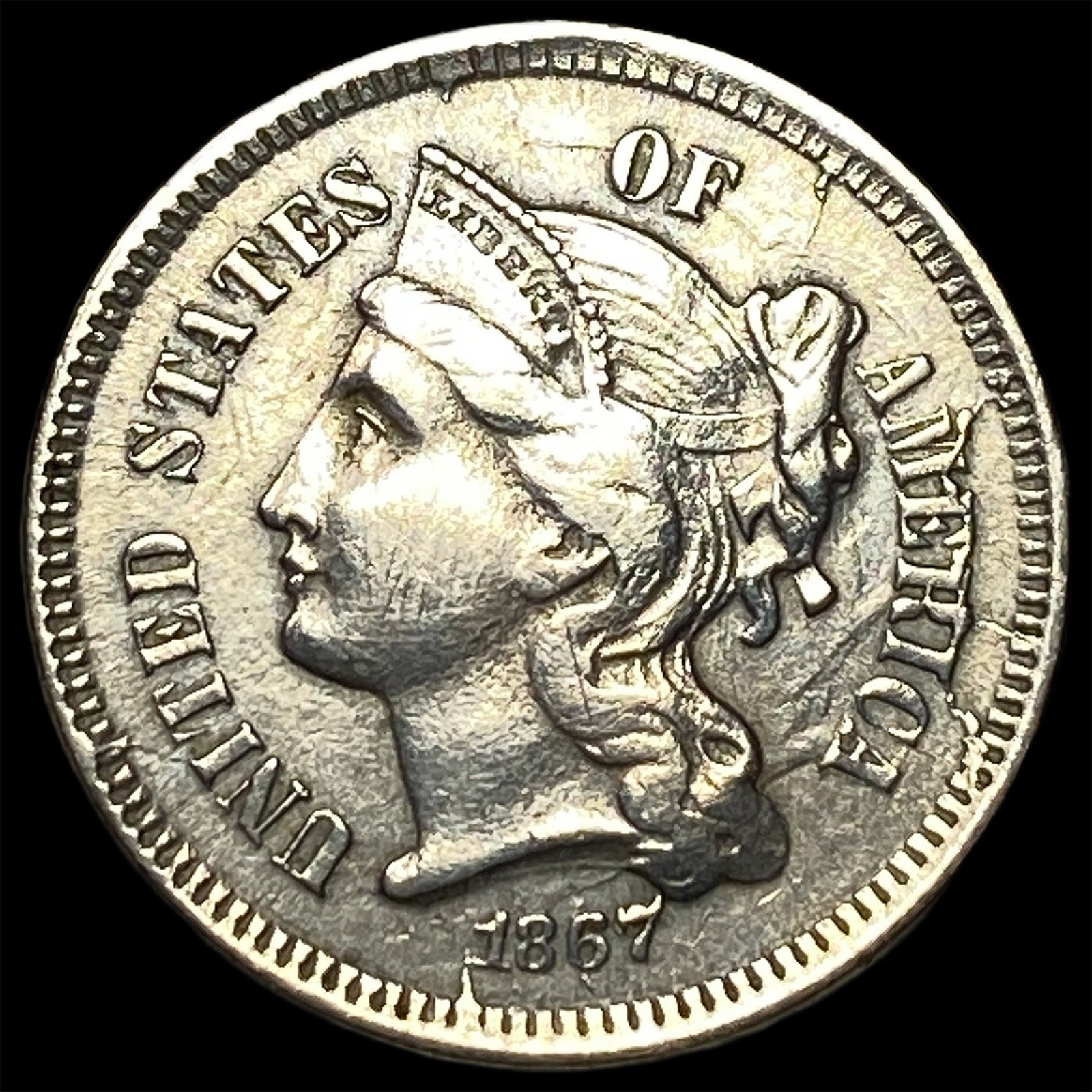 1857 Nickel Three-Cent Piece NEARLY UNCIRCULATED: 1857 Nickel Three-Cent Piece NEARLY UNCIRCULATED