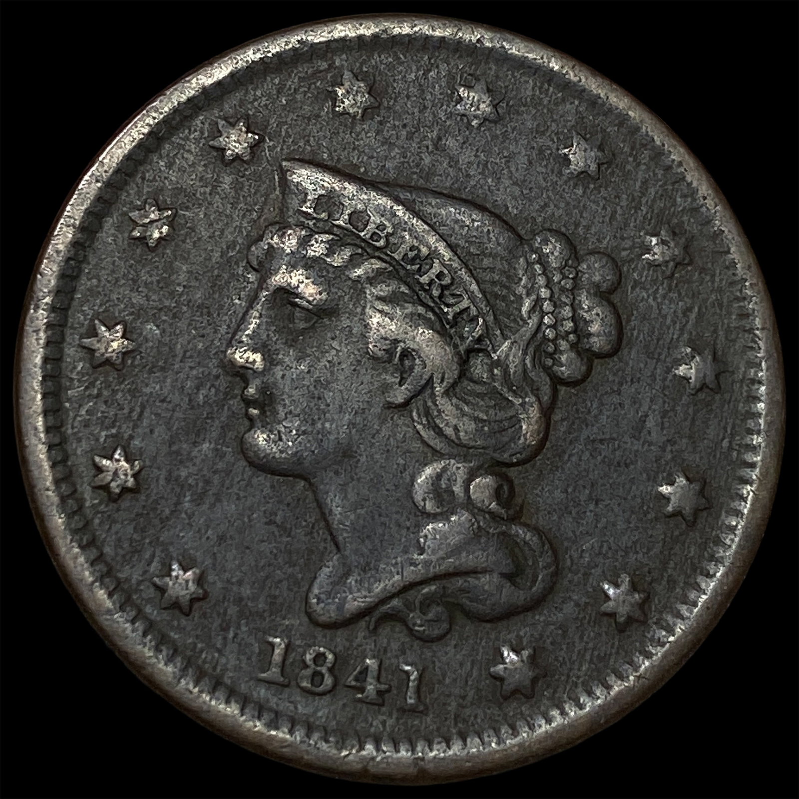 1841 Braided Hair Large Cent LIGHTLY CIRCULATED (1 of 2)