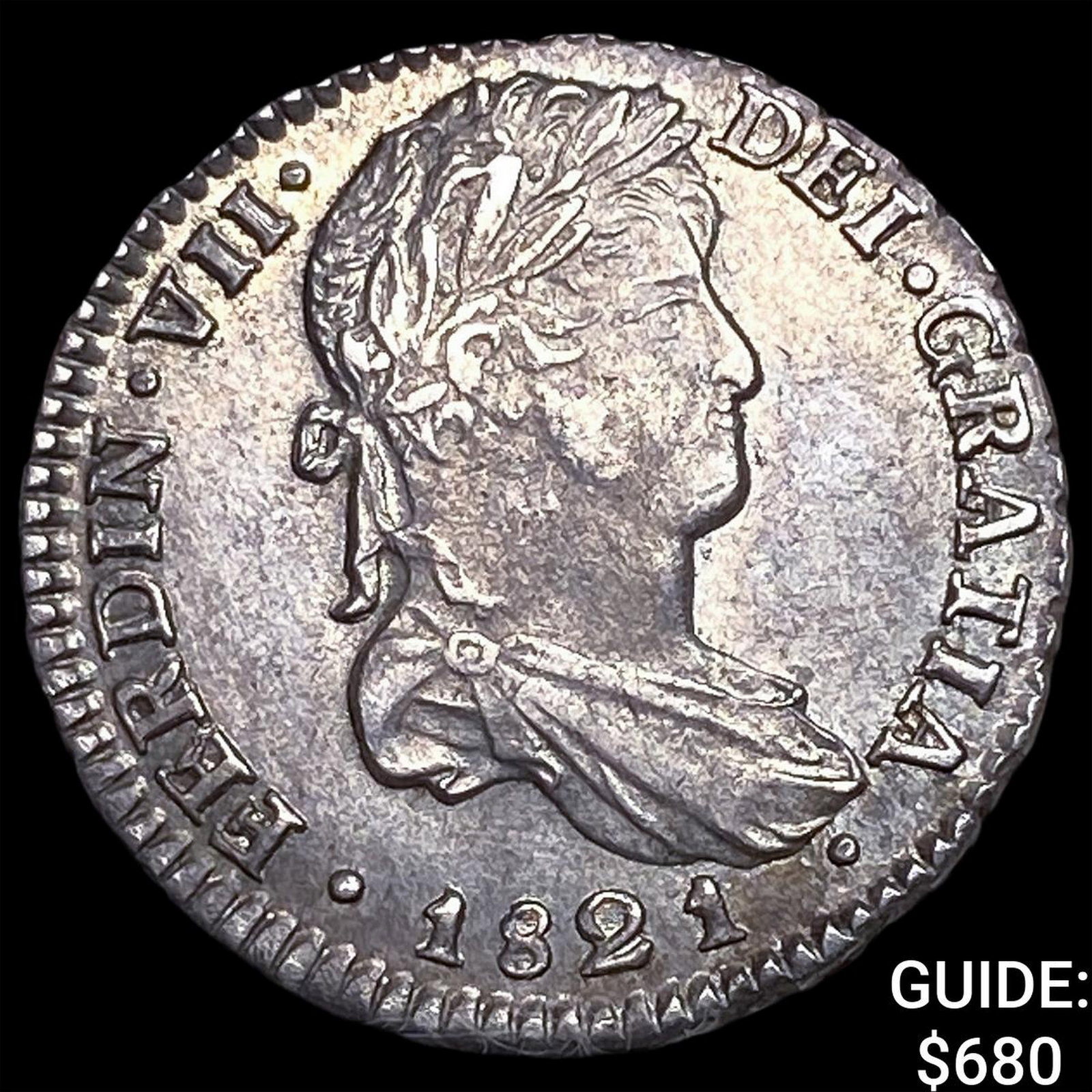 1821-PJ Bolivia Ferdinand VII Silver 1 Real: 1821-PJ Bolivia Ferdinand VII Silver 1 Real
