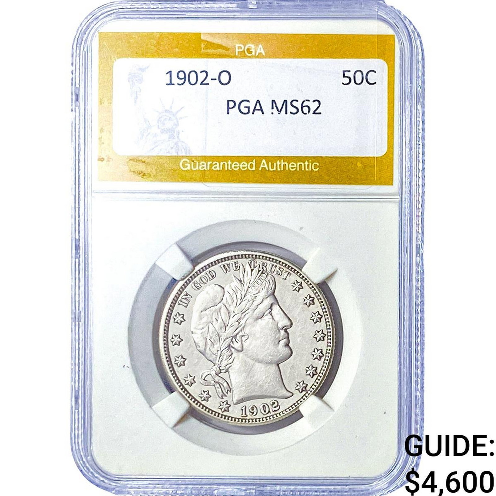 1902-O Barber Half Dollar PGA MS62: 1902-O Barber Half Dollar PGA MS62