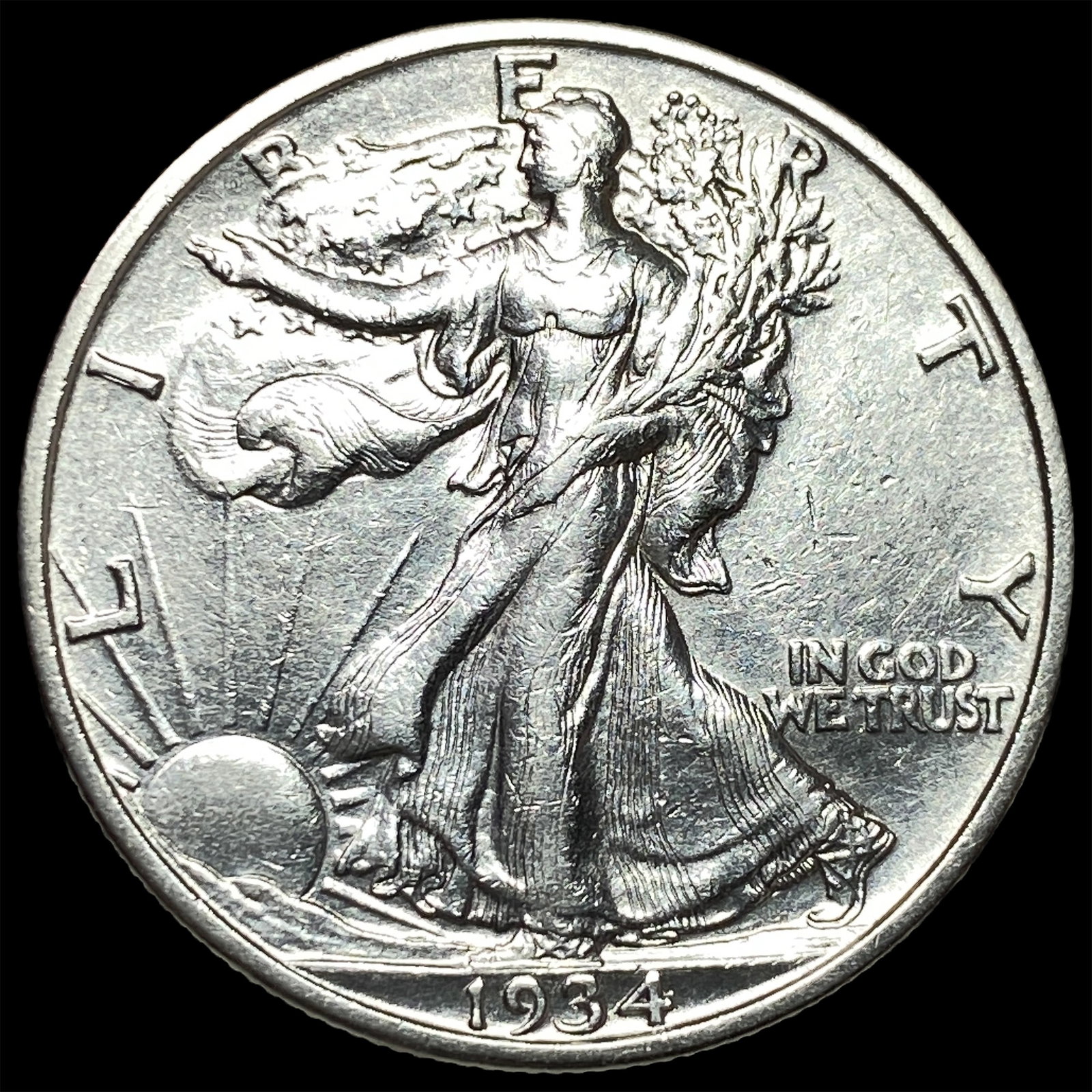 1934-S Silver Walking Liberty Half Dollar NEARLY UNCIRCULATED: 1934-S Silver Walking Liberty Half Dollar NEARLY UNCIRCULATED
