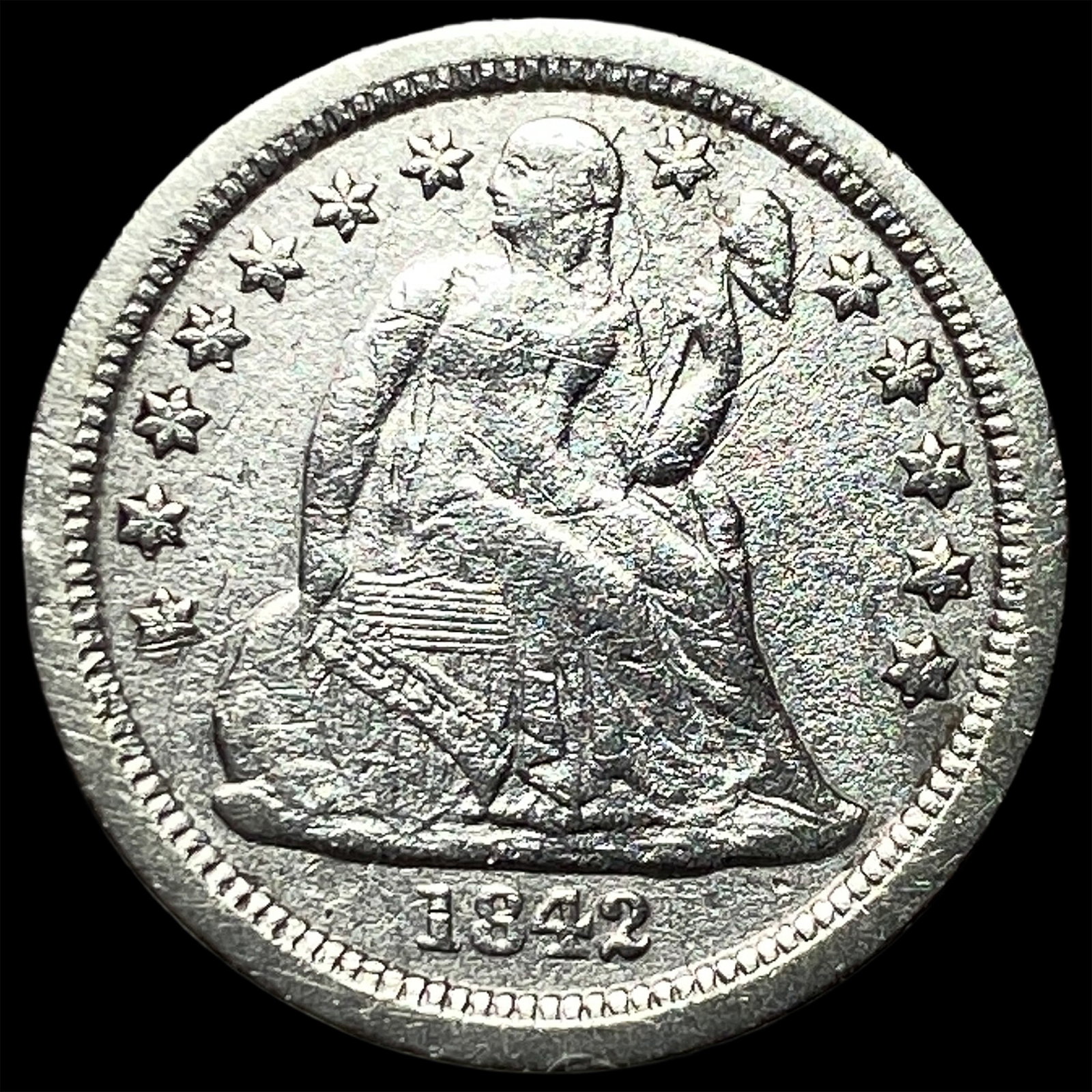 1842-O Silver Seated Liberty Dime NEARLY UNCIRCULATED: 1842-O Silver Seated Liberty Dime NEARLY UNCIRCULATED